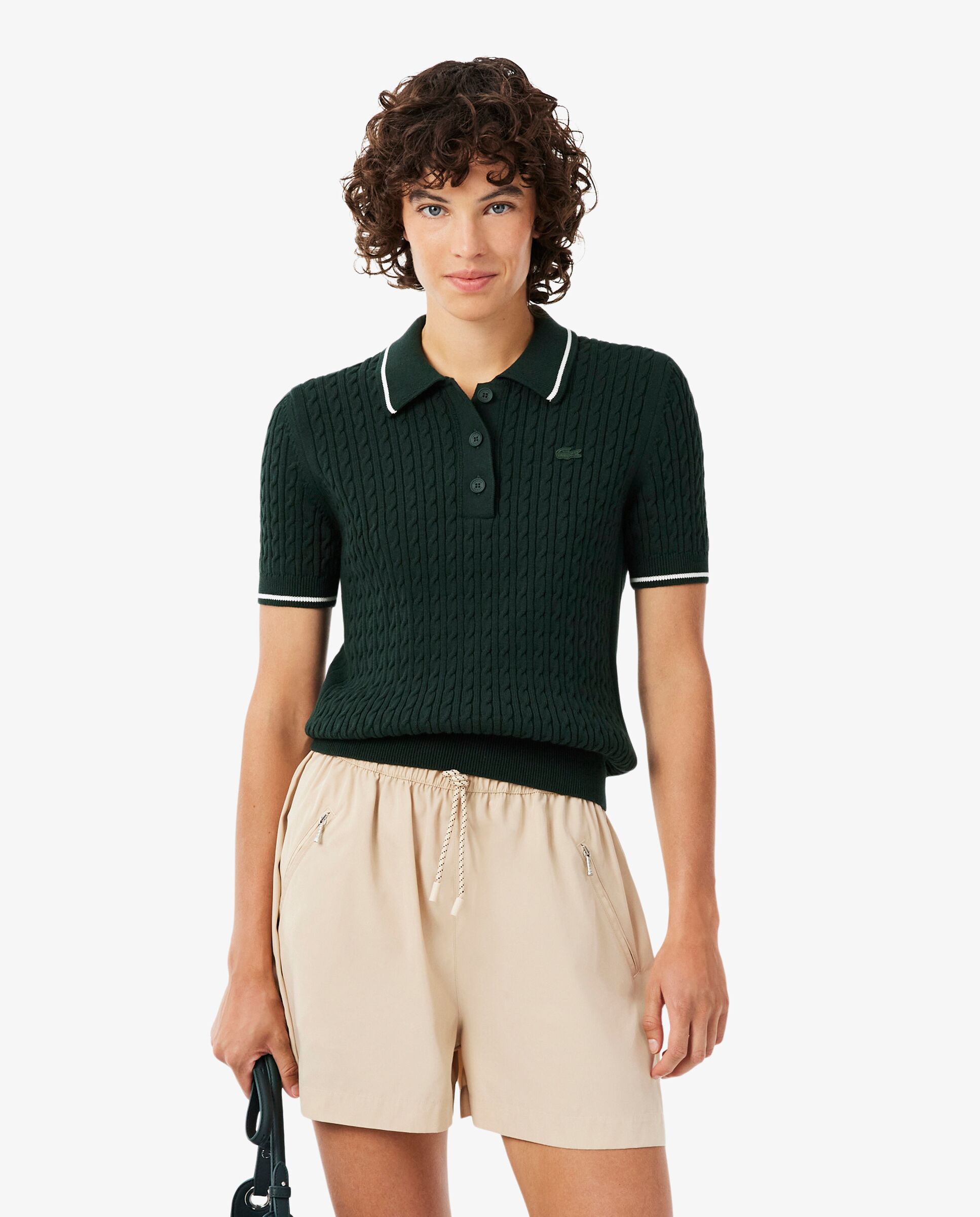 De cuello polo de mujer de punto con ochos y rayas en verde de manga corta - Lacoste - Verde Verde-1