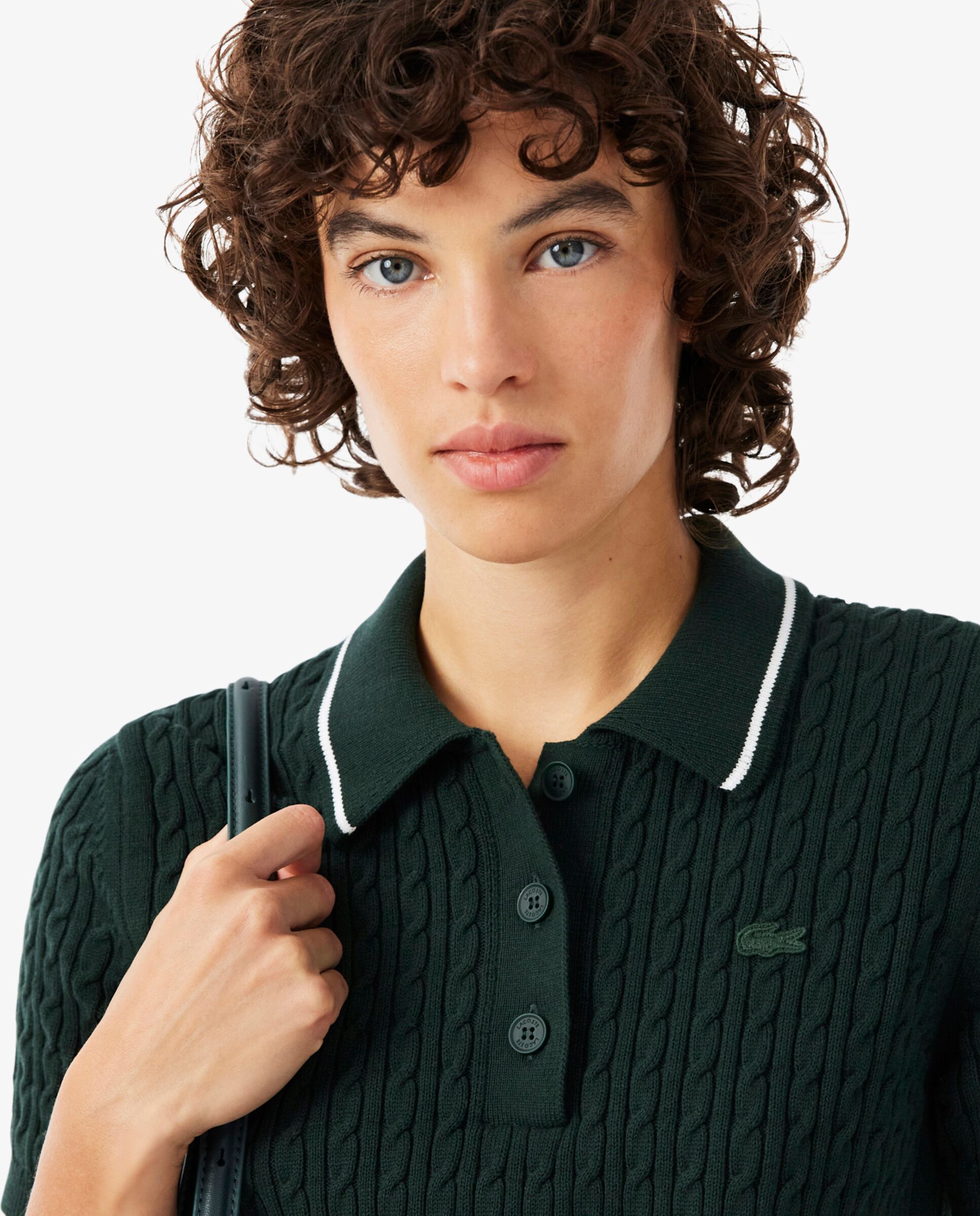 De cuello polo de mujer de punto con ochos y rayas en verde de manga corta - Lacoste - Verde Verde-3