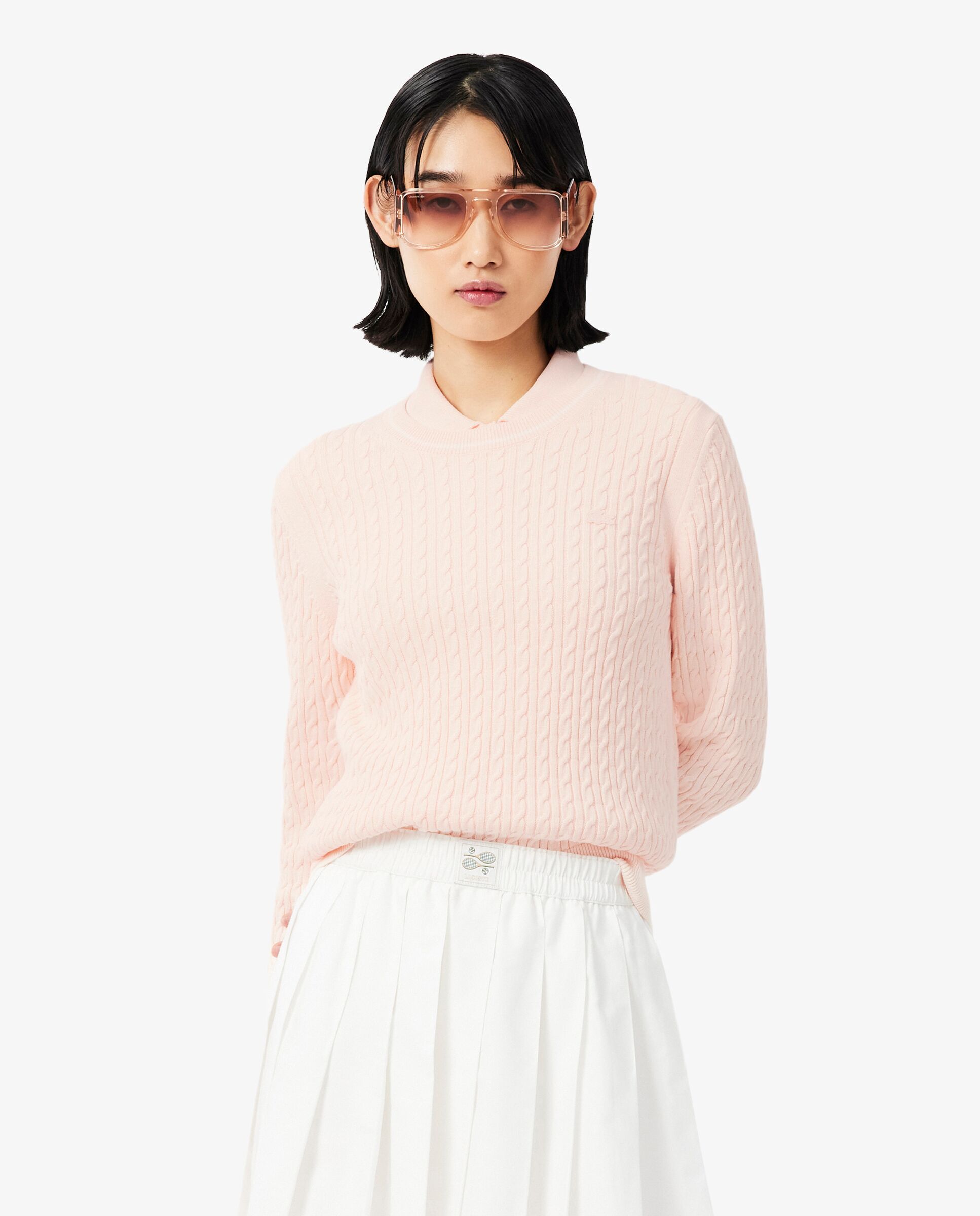 De punto con ochos y rayas en verde de manga larga - Lacoste - Rosa Rosa-1