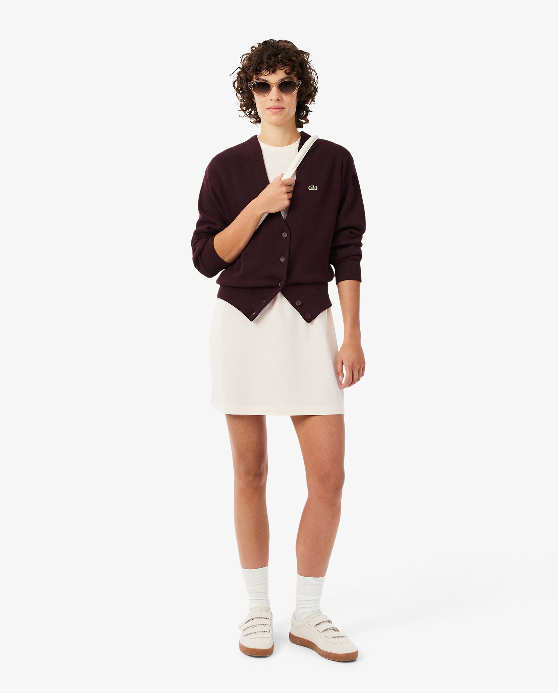 Chaqueta de mujer de punto musgo de algodón con cuello de pico en azul de manga larga - Lacoste - Marrón Marrón-4