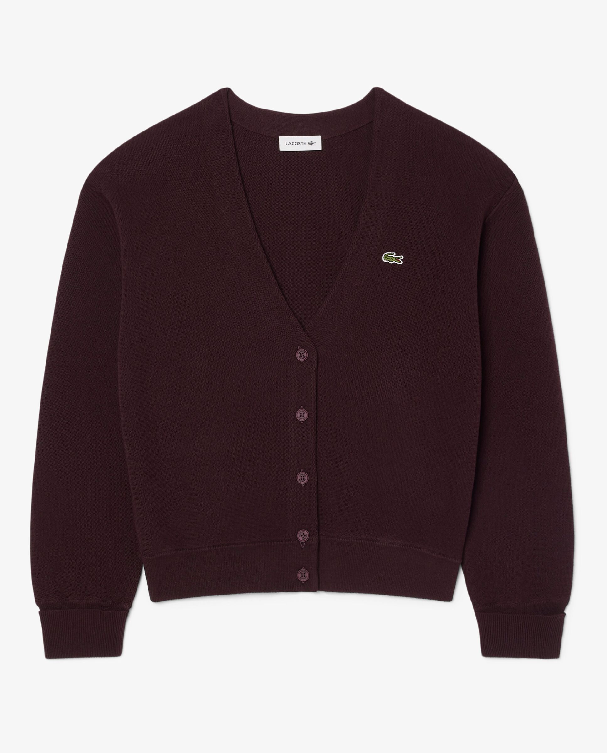 Chaqueta de mujer de punto musgo de algodón con cuello de pico en azul de manga larga - Lacoste - Marrón Marrón-6