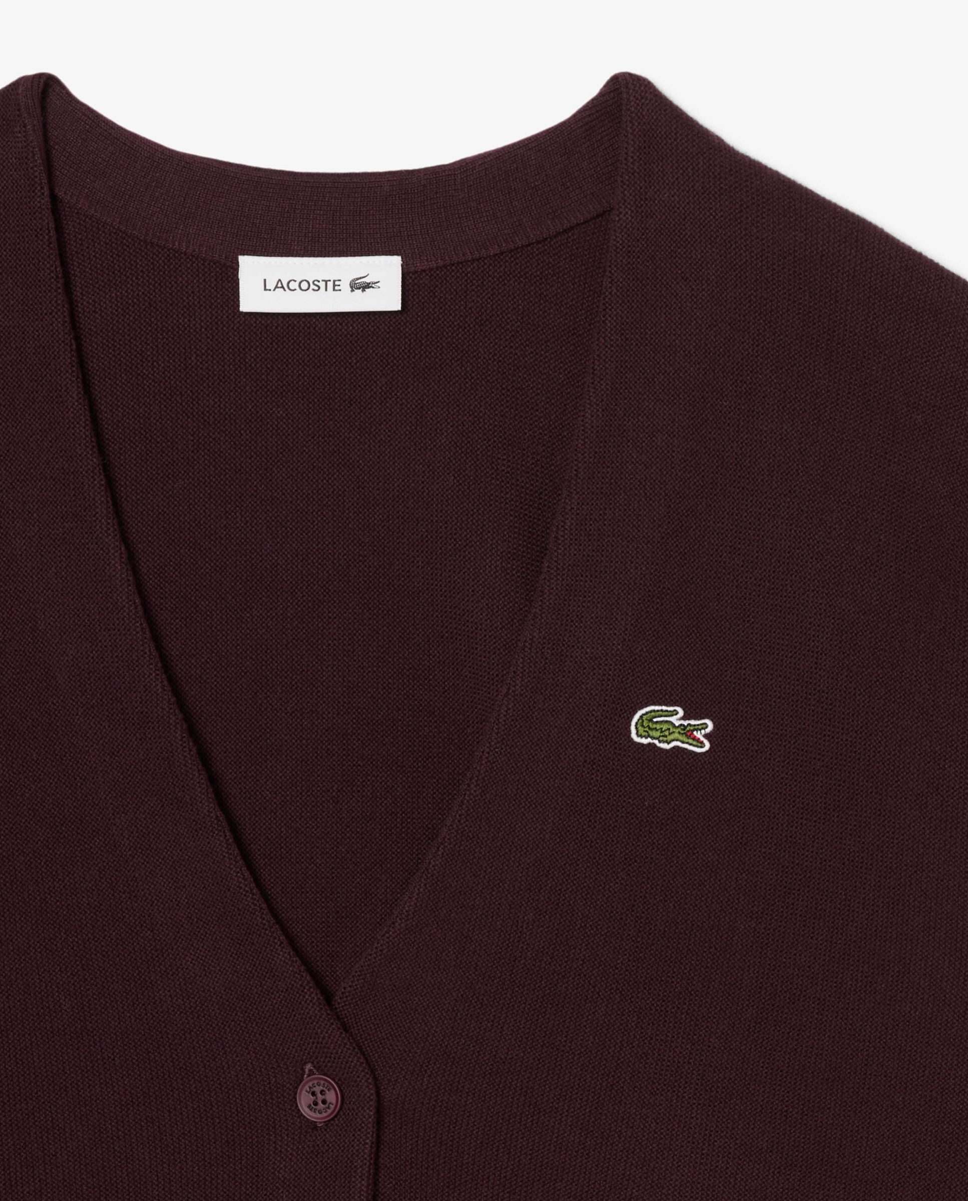 Chaqueta de mujer de punto musgo de algodón con cuello de pico en azul de manga larga - Lacoste - Marrón Marrón-5