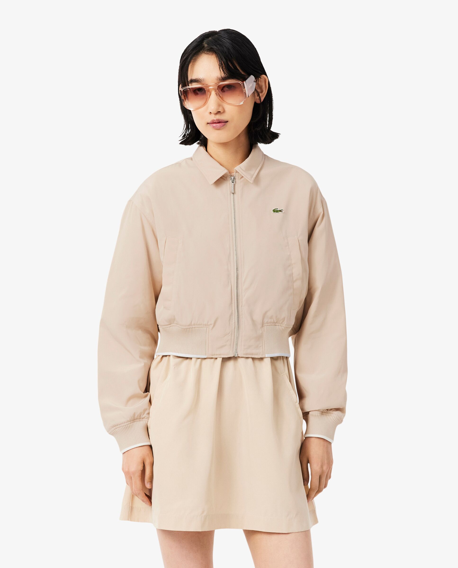 Cazadora de mujer tipo bomber oversize de tafetán hidrófugo en marrón de manga larga - Lacoste - Beige Beige-1