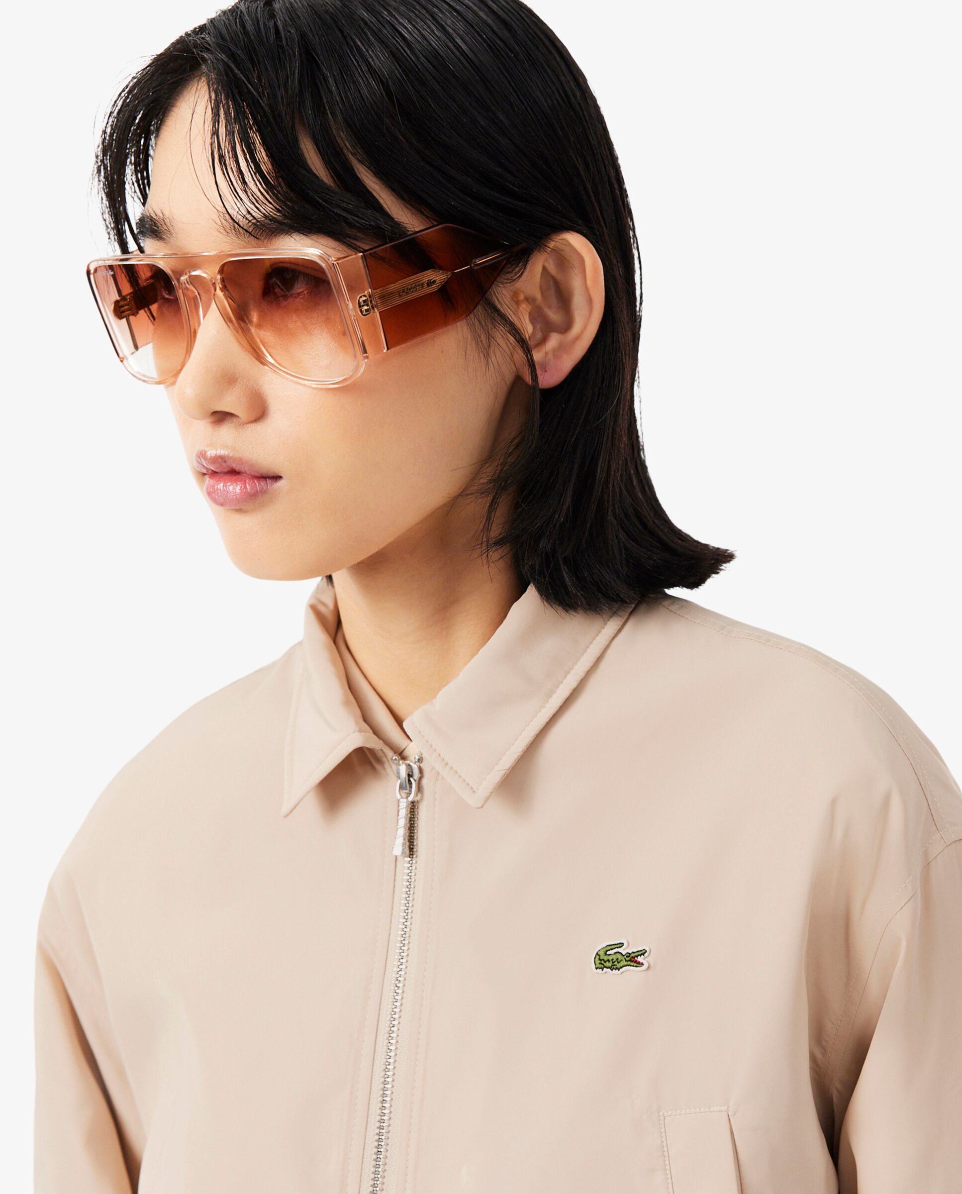 Cazadora de mujer tipo bomber oversize de tafetán hidrófugo en marrón de manga larga - Lacoste - Beige Beige-3