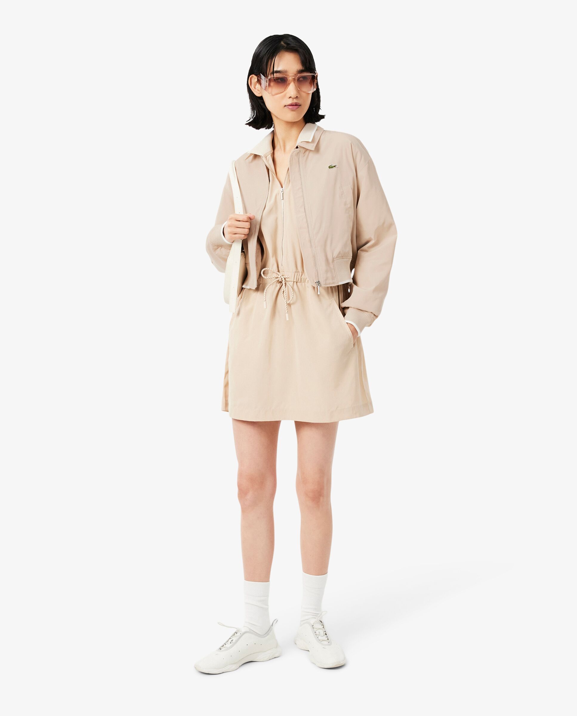 Cazadora de mujer tipo bomber oversize de tafetán hidrófugo en marrón de manga larga - Lacoste - Beige Beige-4