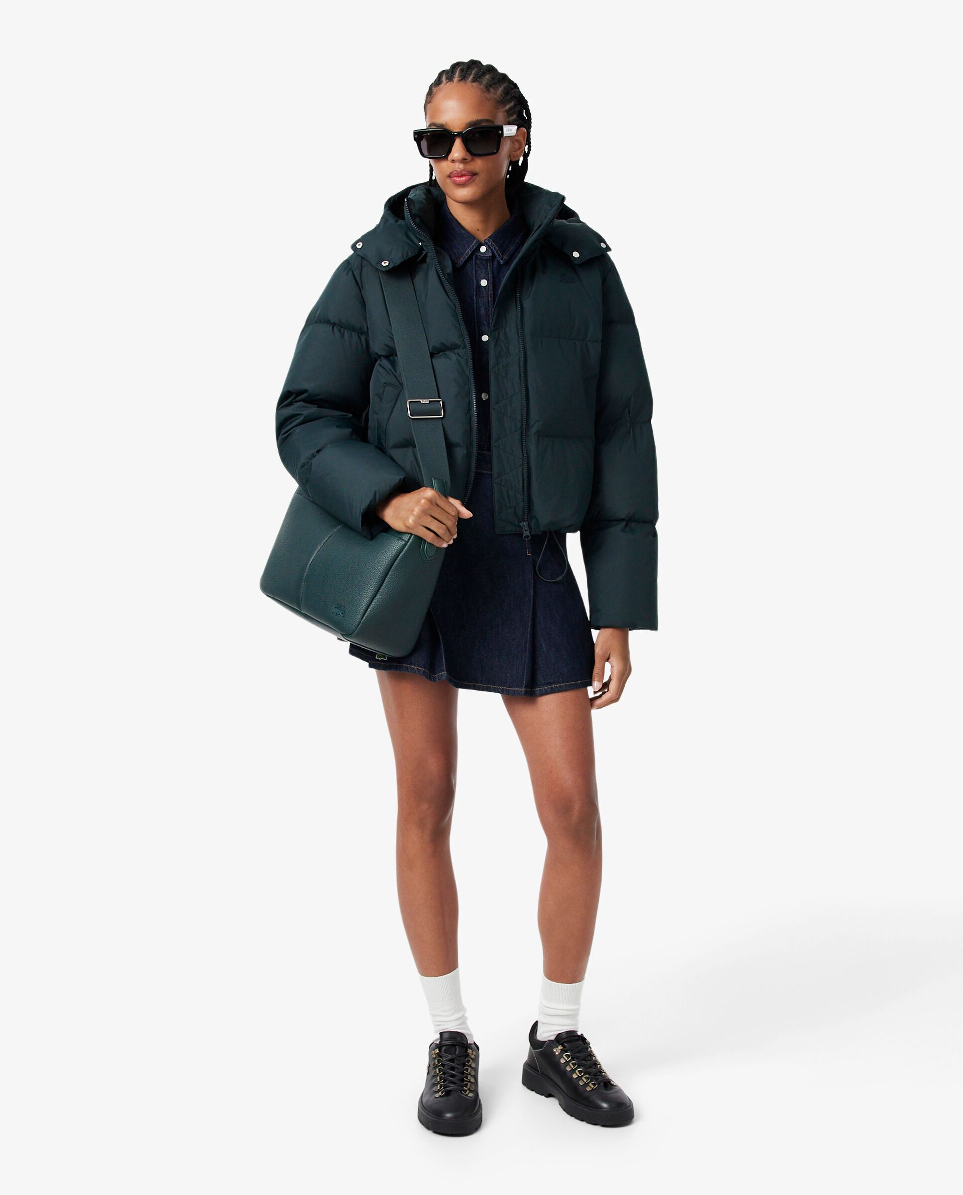 Chaqueta de mujer acolchada con capucha hidrófuga en verde - Lacoste - Verde oscuro Verde oscuro-4