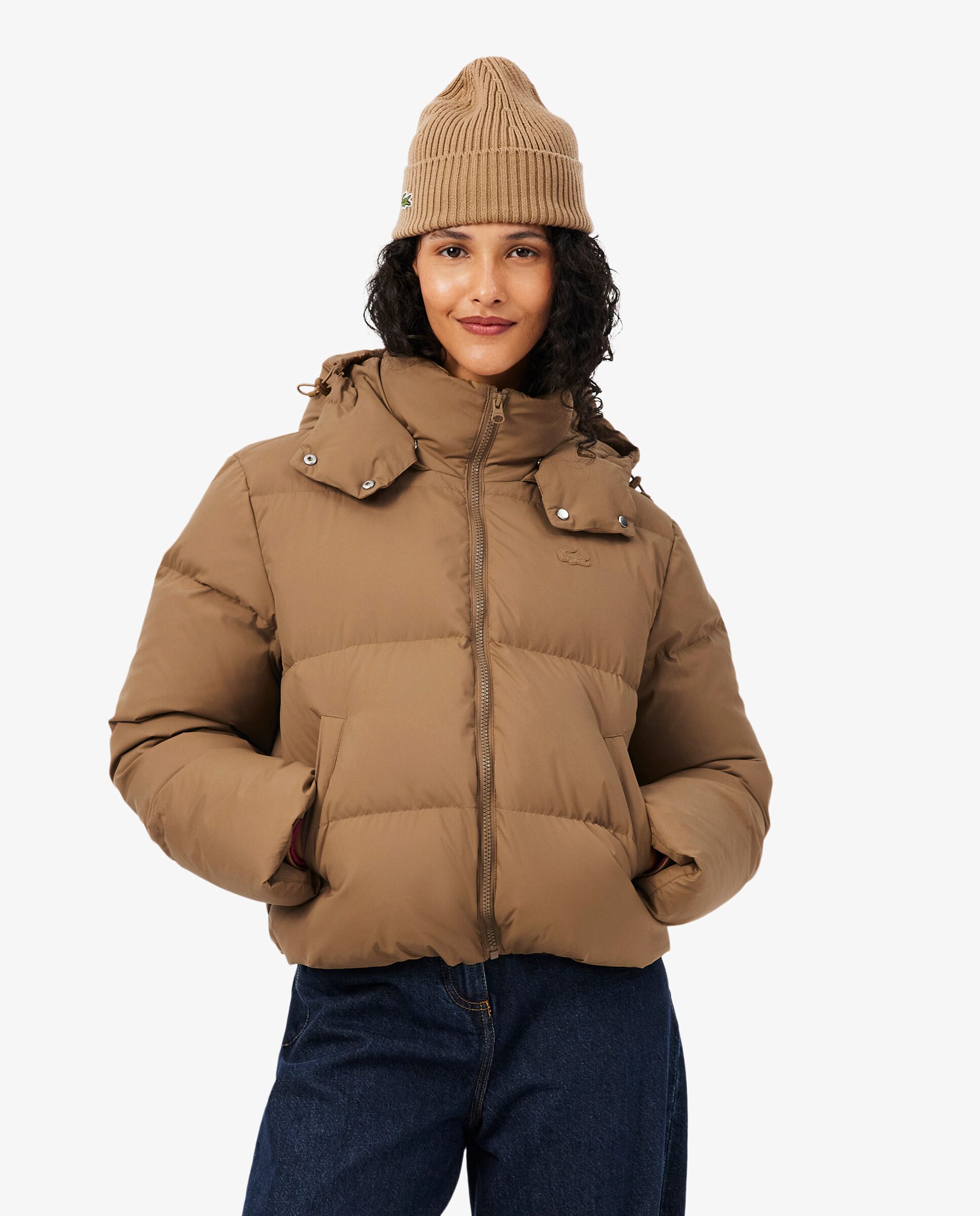 Chaqueta de mujer acolchada con capucha hidrófuga en verde - Lacoste - Marrón Marrón-1