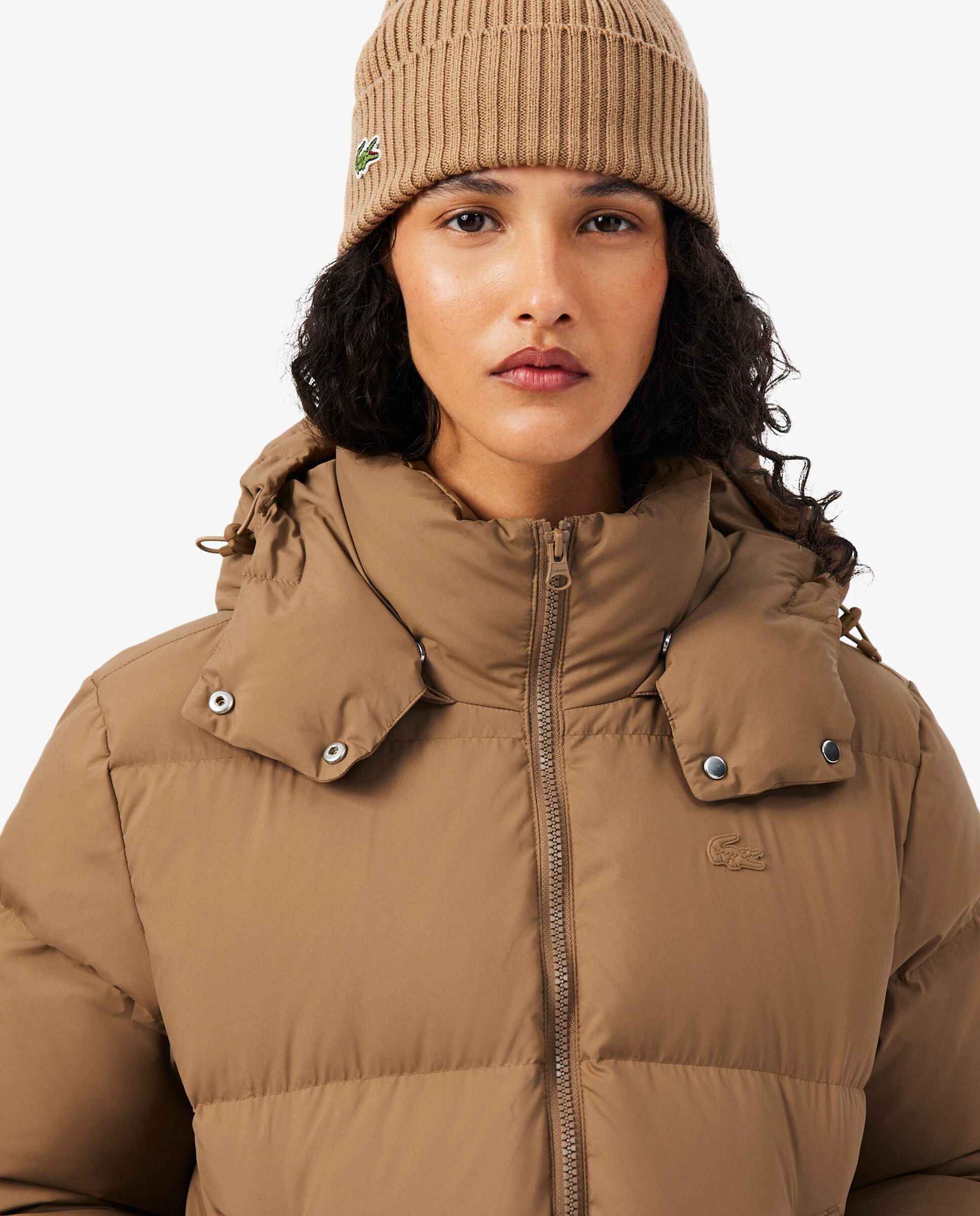 Chaqueta de mujer acolchada con capucha hidrófuga en verde - Lacoste - Marrón Marrón-3