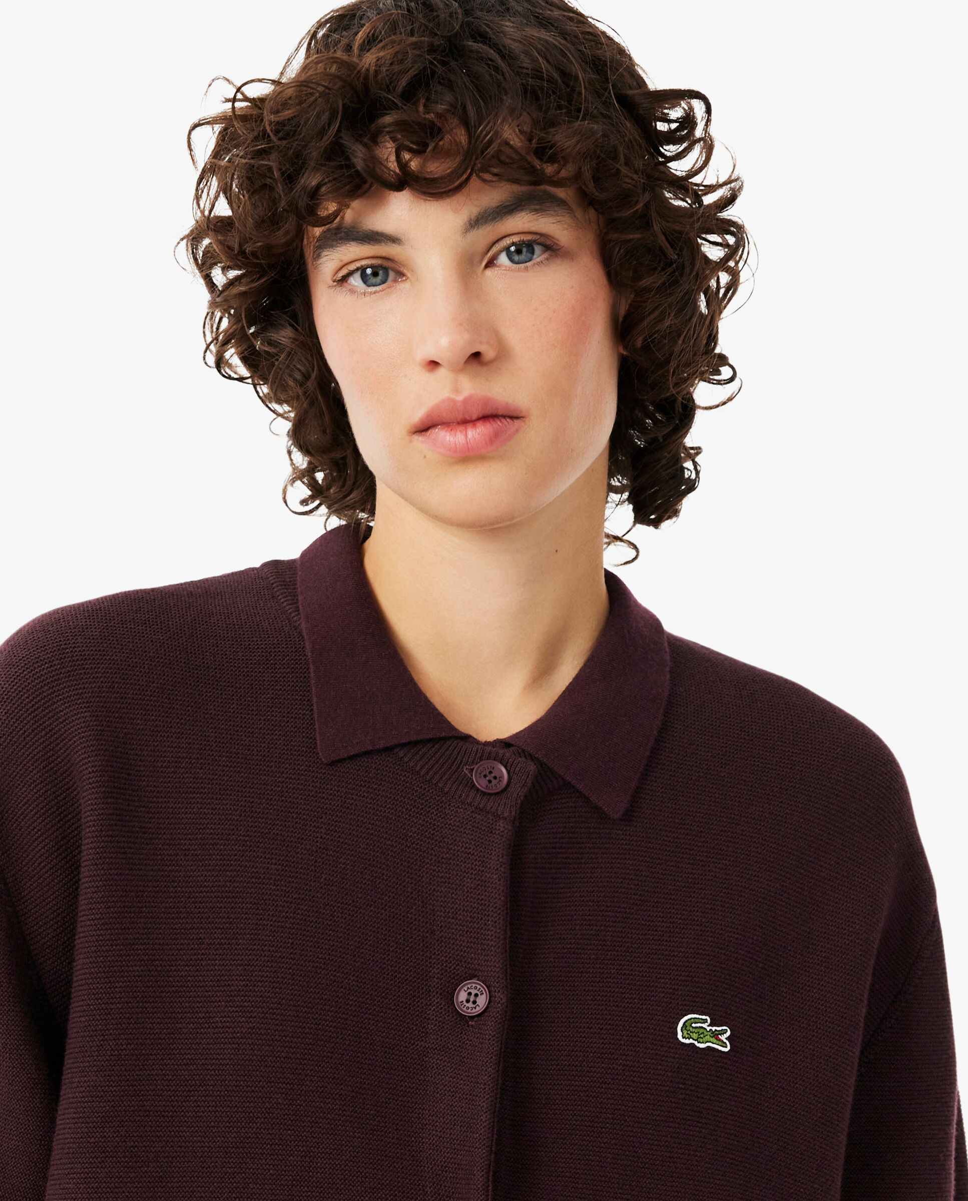 Chaqueta de mujer de punto musgo de mezcla de lana y algodón en marrón de manga corta - Lacoste - Marrón Marrón-3