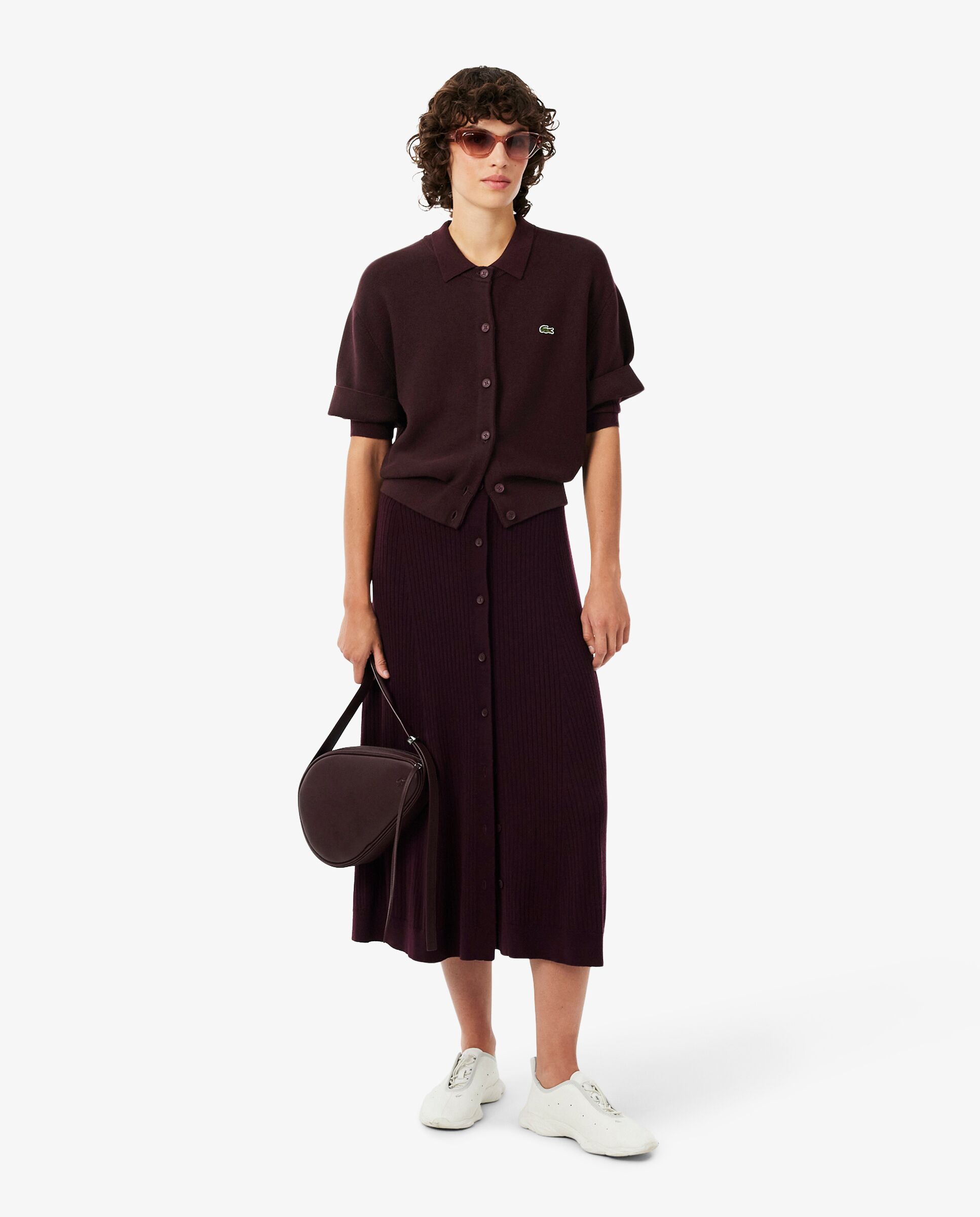 Chaqueta de mujer de punto musgo de mezcla de lana y algodón en marrón de manga corta - Lacoste - Marrón Marrón-4