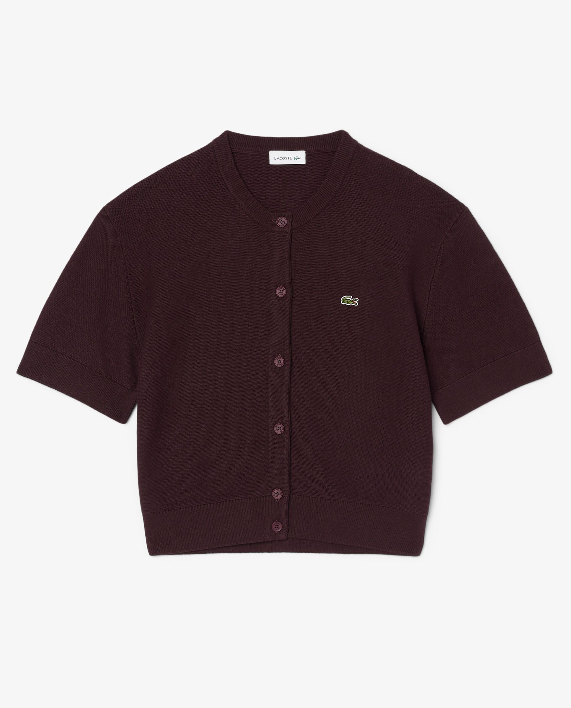 Chaqueta de mujer de punto musgo de mezcla de lana y algodón en marrón de manga corta - Lacoste - Marrón Marrón-6