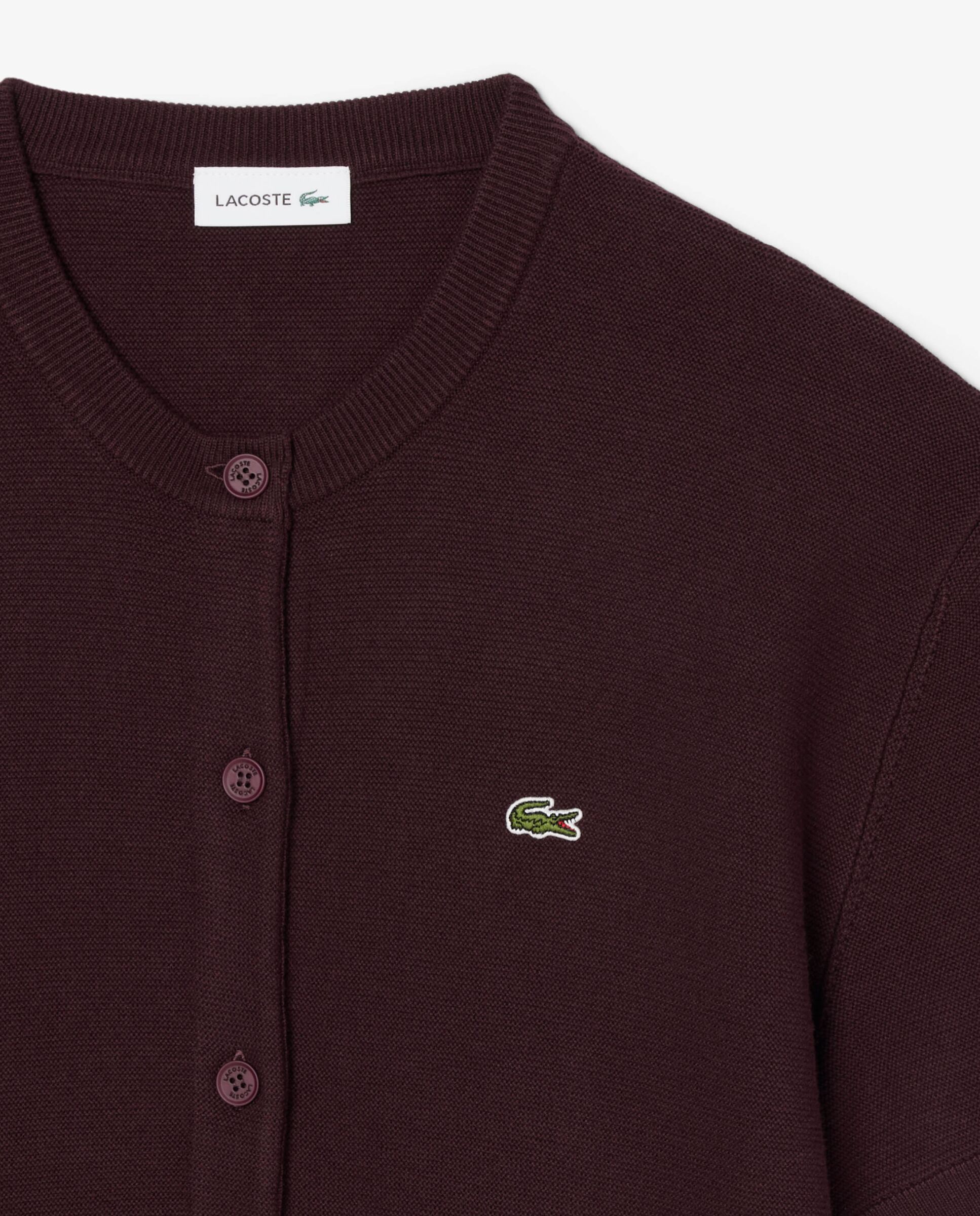 Chaqueta de mujer de punto musgo de mezcla de lana y algodón en marrón de manga corta - Lacoste - Marrón Marrón-5