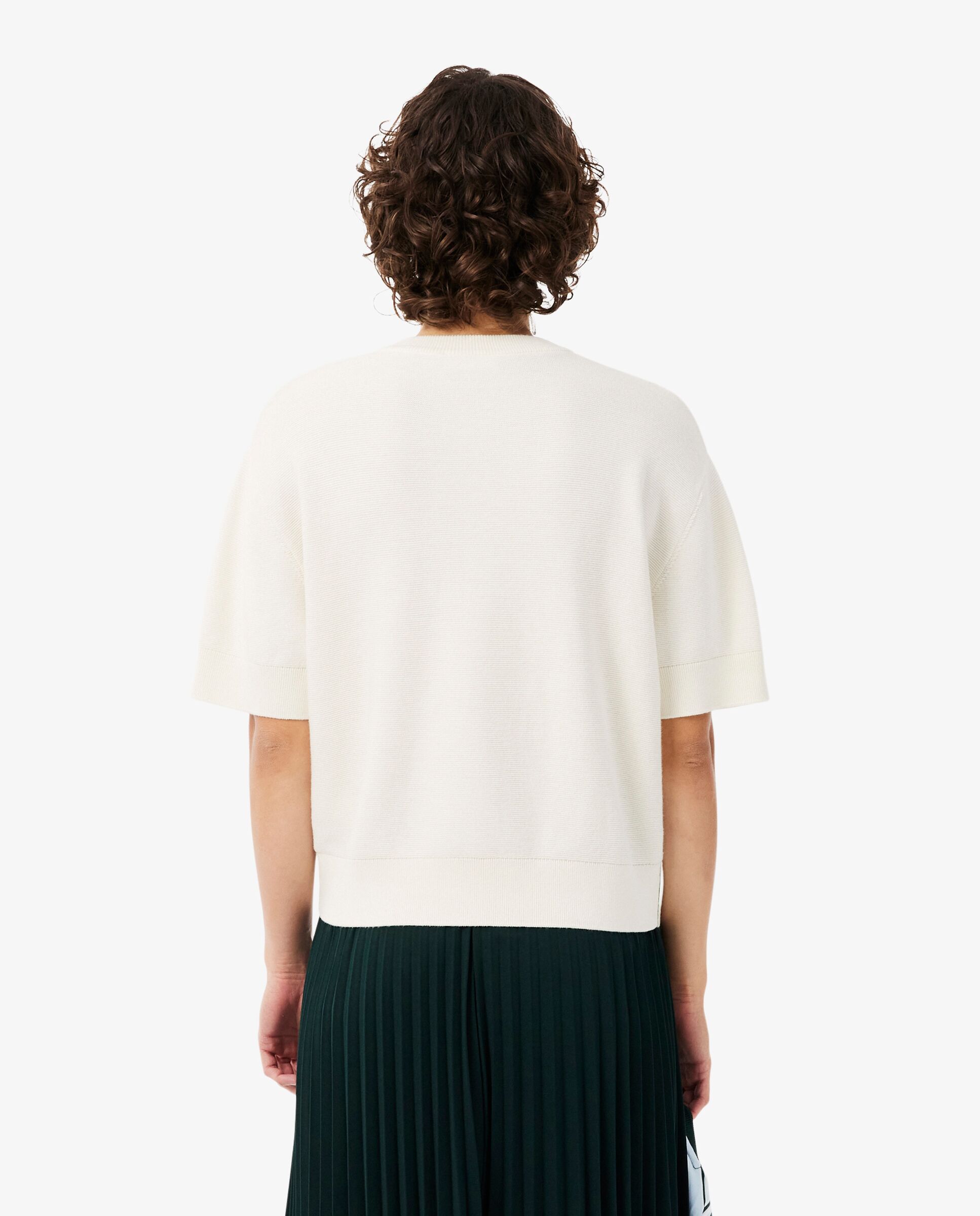Chaqueta de mujer de punto musgo de mezcla de lana y algodón en marrón de manga corta - Lacoste - Blanco Blanco-2