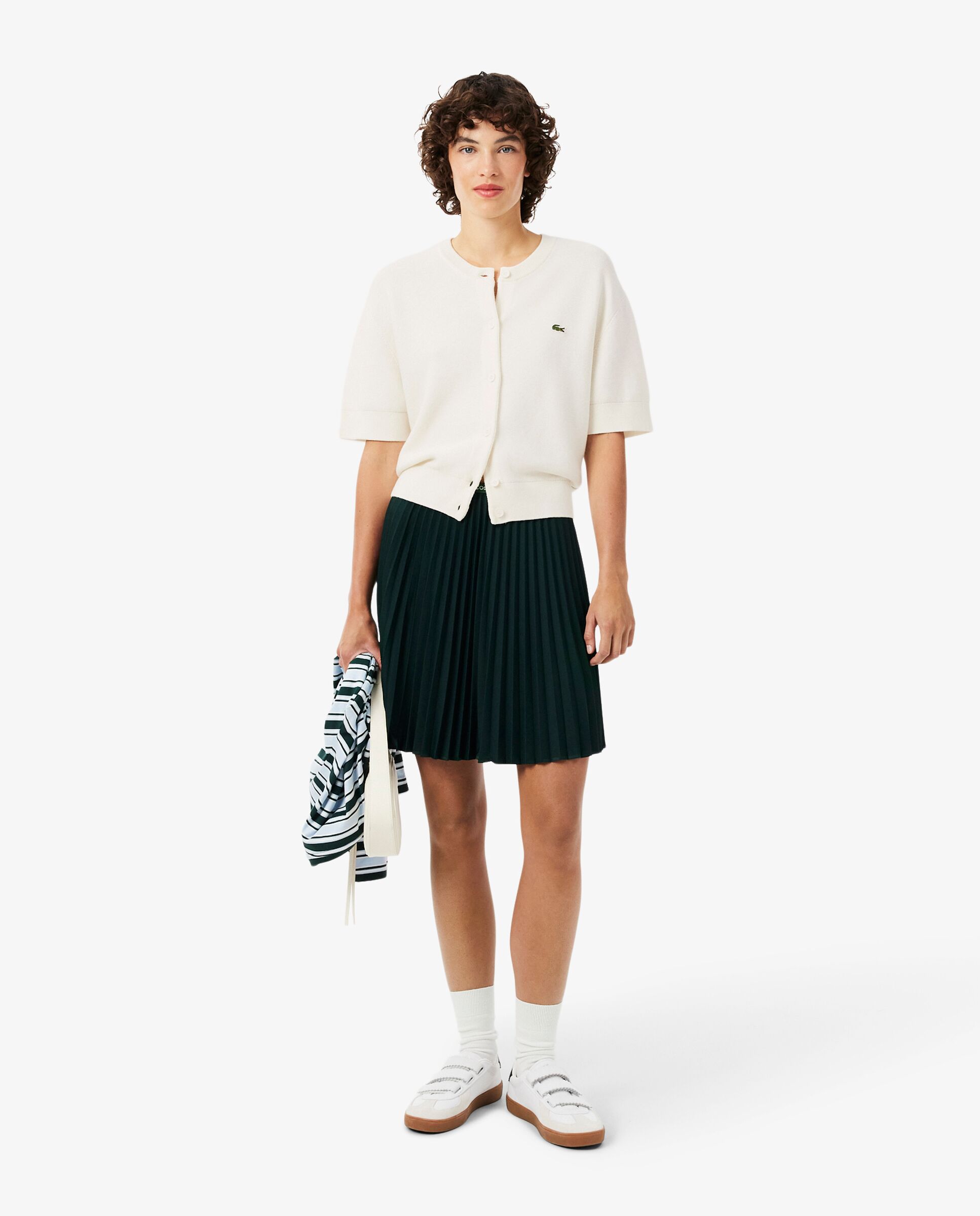 Chaqueta de mujer de punto musgo de mezcla de lana y algodón en marrón de manga corta - Lacoste - Blanco Blanco-4