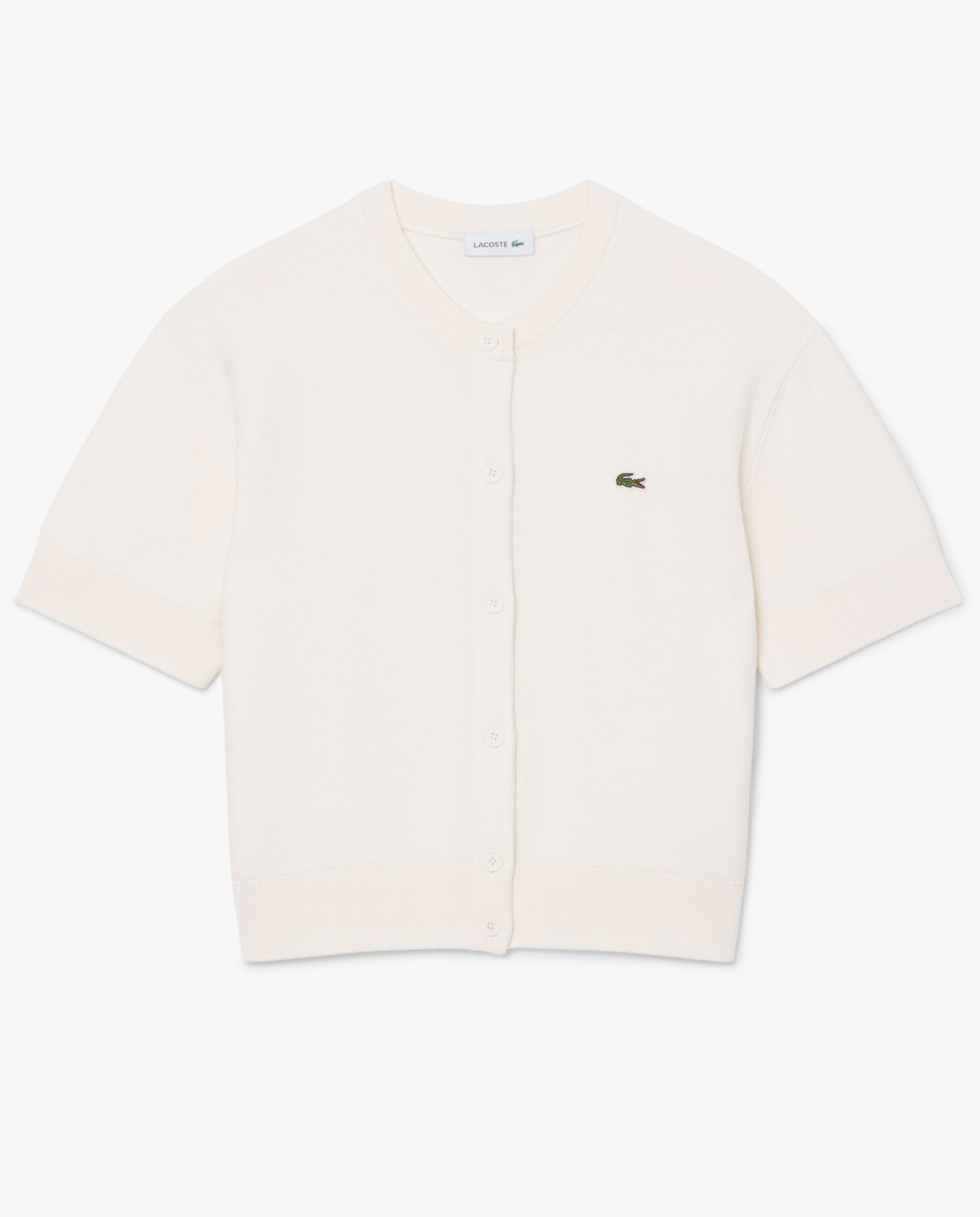 Chaqueta de mujer de punto musgo de mezcla de lana y algodón en marrón de manga corta - Lacoste - Blanco Blanco-6