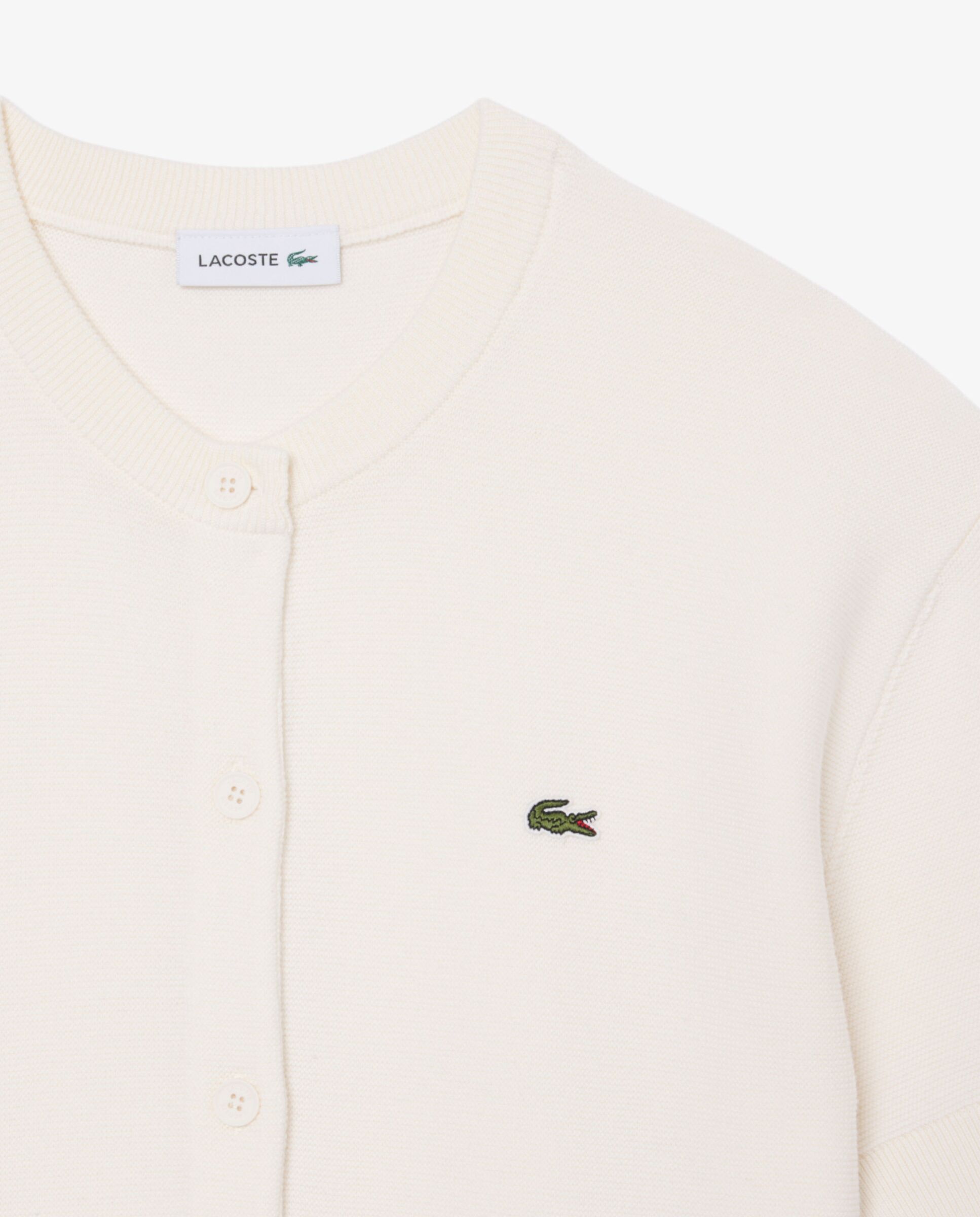 Chaqueta de mujer de punto musgo de mezcla de lana y algodón en marrón de manga corta - Lacoste - Blanco Blanco-5