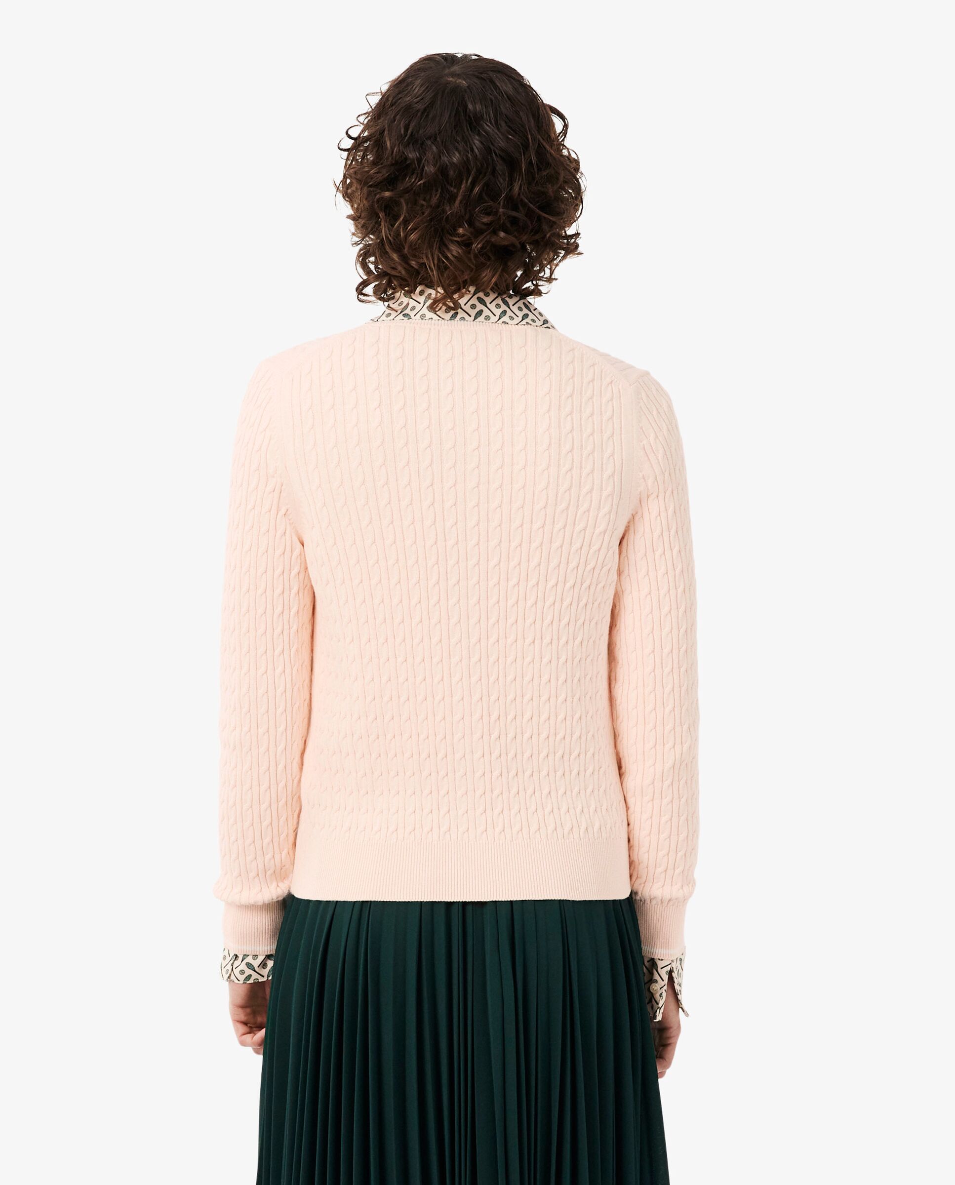 Chaqueta de mujer de punto de rayas con motivo de ochos en verde de manga larga - Lacoste - Rosa Rosa-2