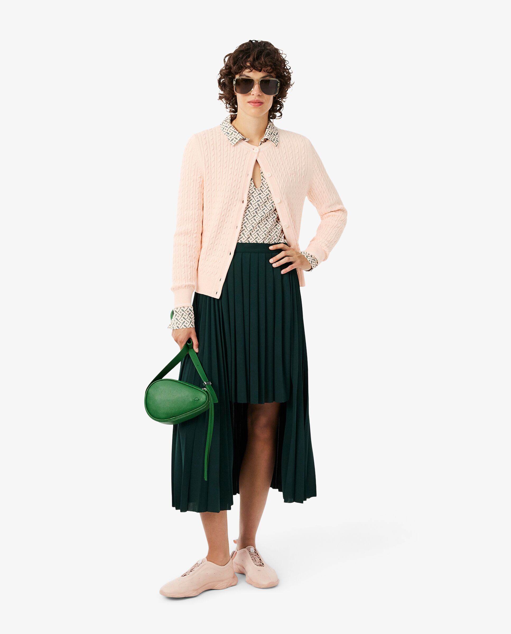 Chaqueta de mujer de punto de rayas con motivo de ochos en verde de manga larga - Lacoste - Rosa Rosa-4