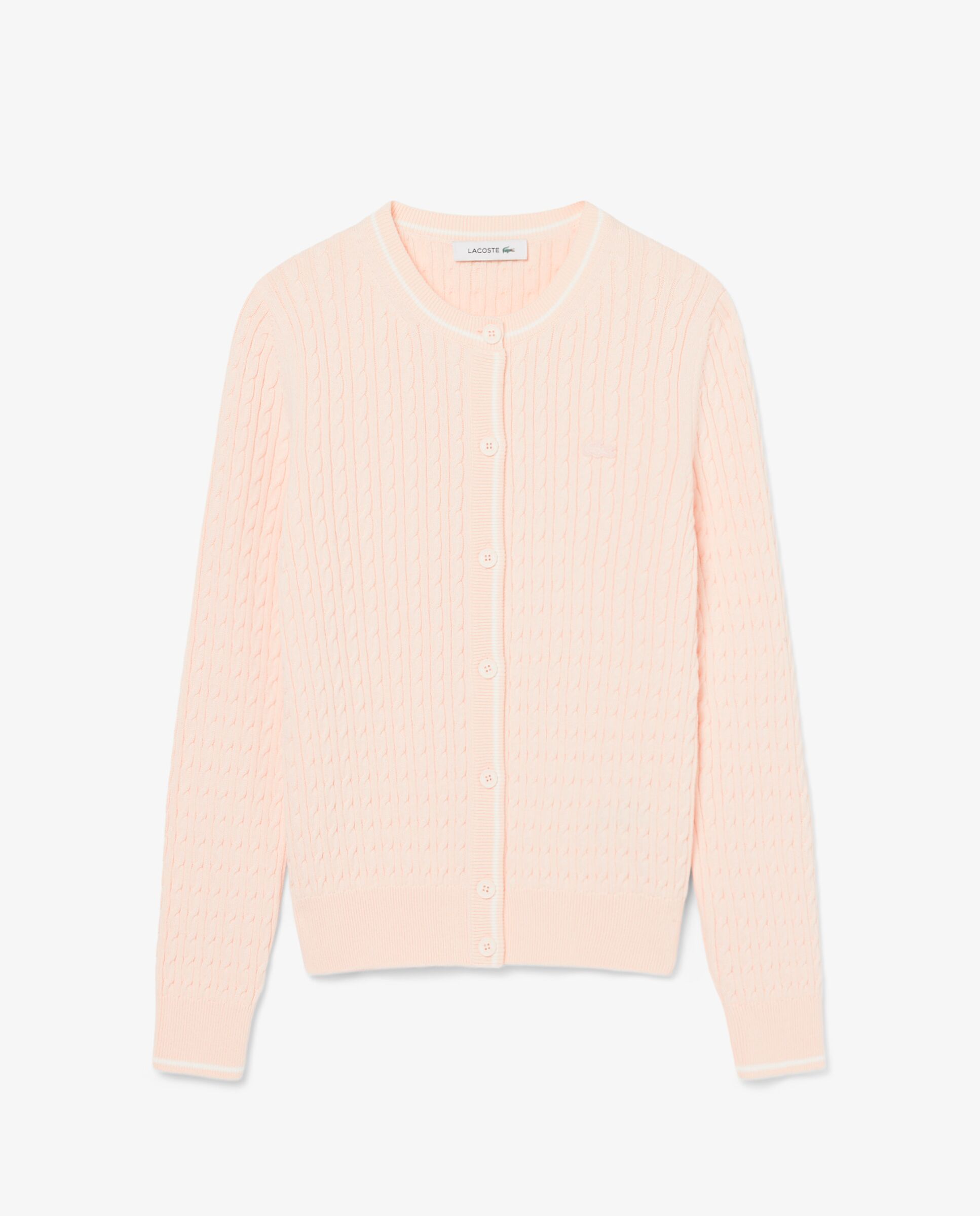 Chaqueta de mujer de punto de rayas con motivo de ochos en verde de manga larga - Lacoste - Rosa Rosa-6