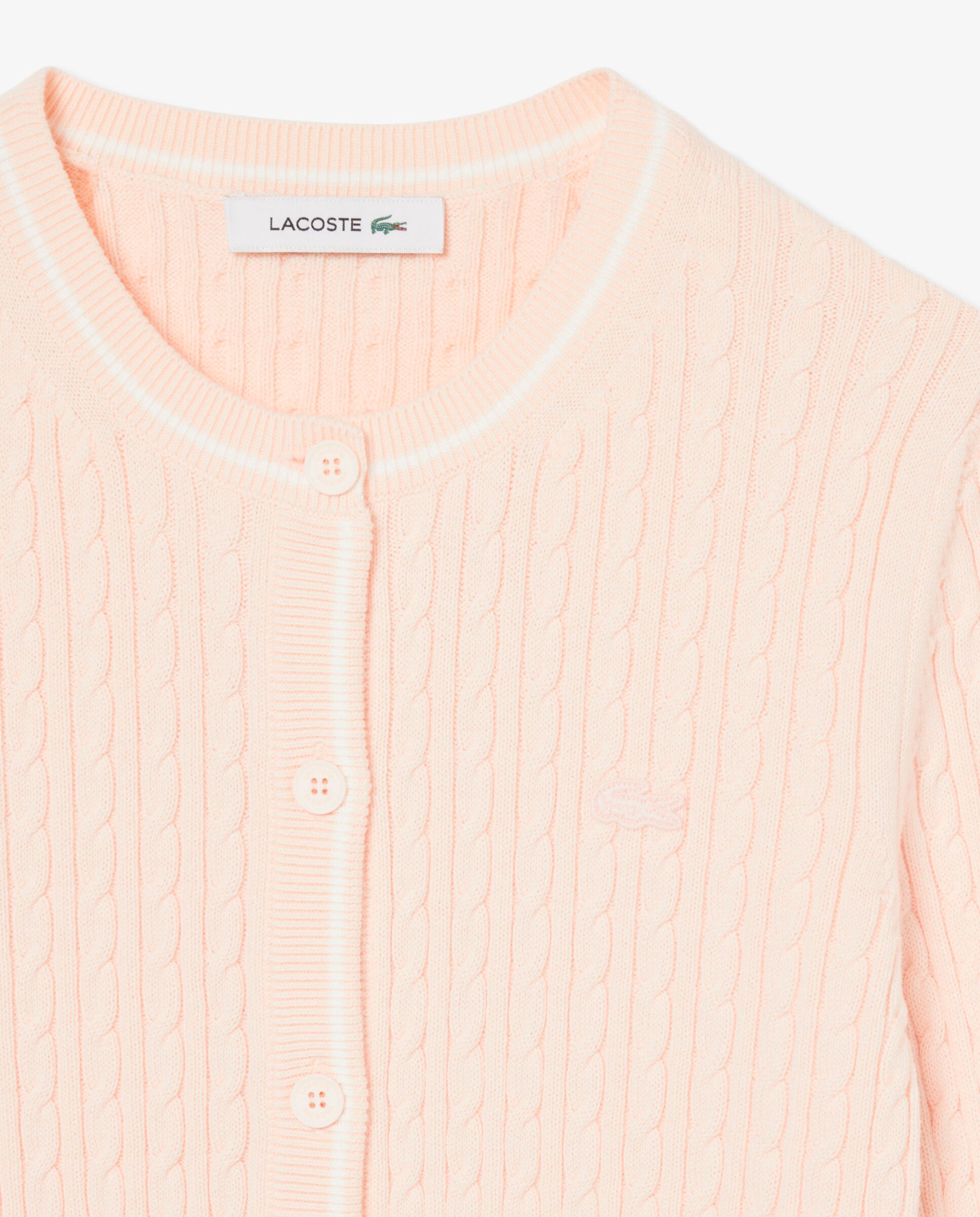 Chaqueta de mujer de punto de rayas con motivo de ochos en verde de manga larga - Lacoste - Rosa Rosa-5