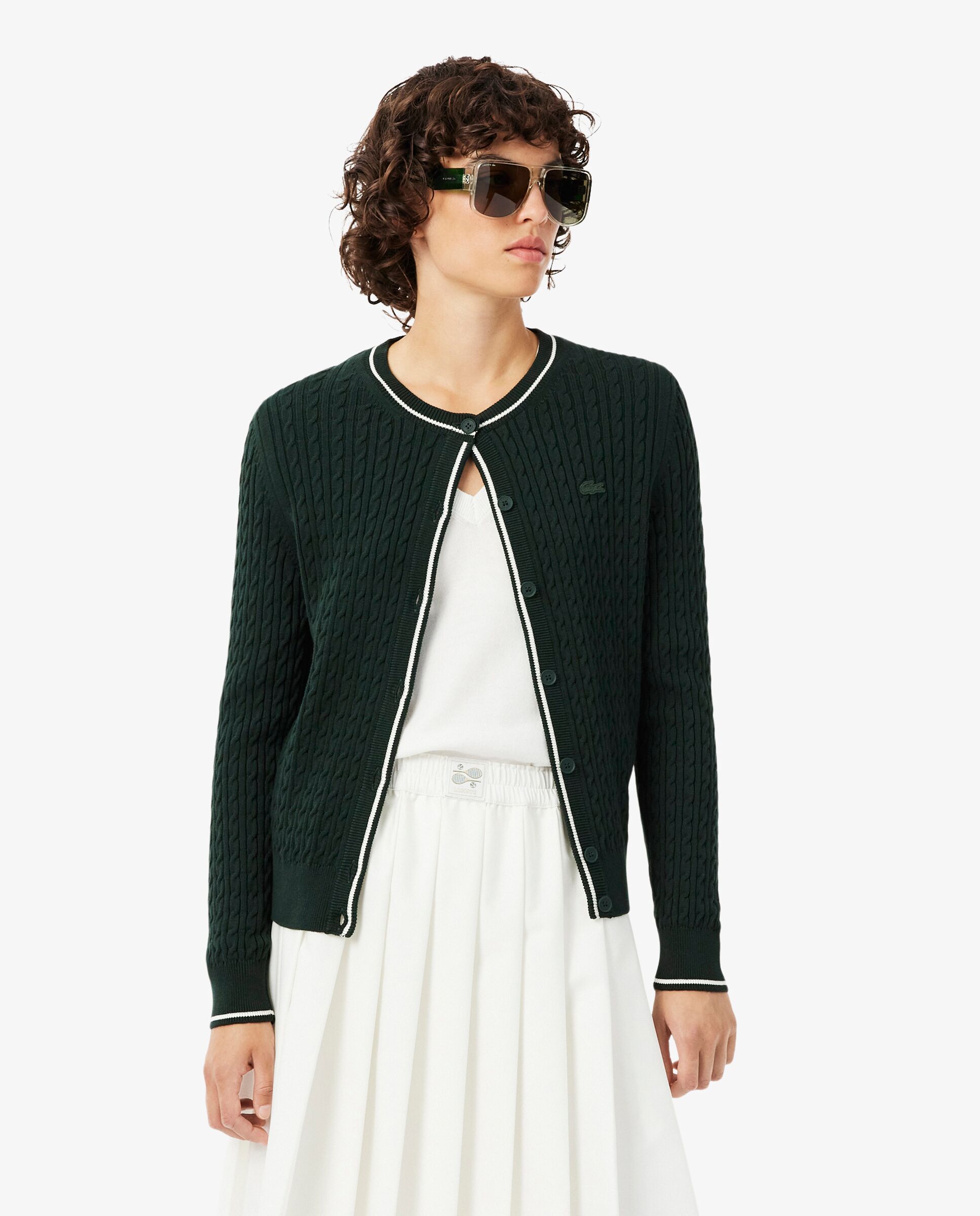 Chaqueta de mujer de punto de rayas con motivo de ochos en verde de manga larga - Lacoste - Verde Verde-1