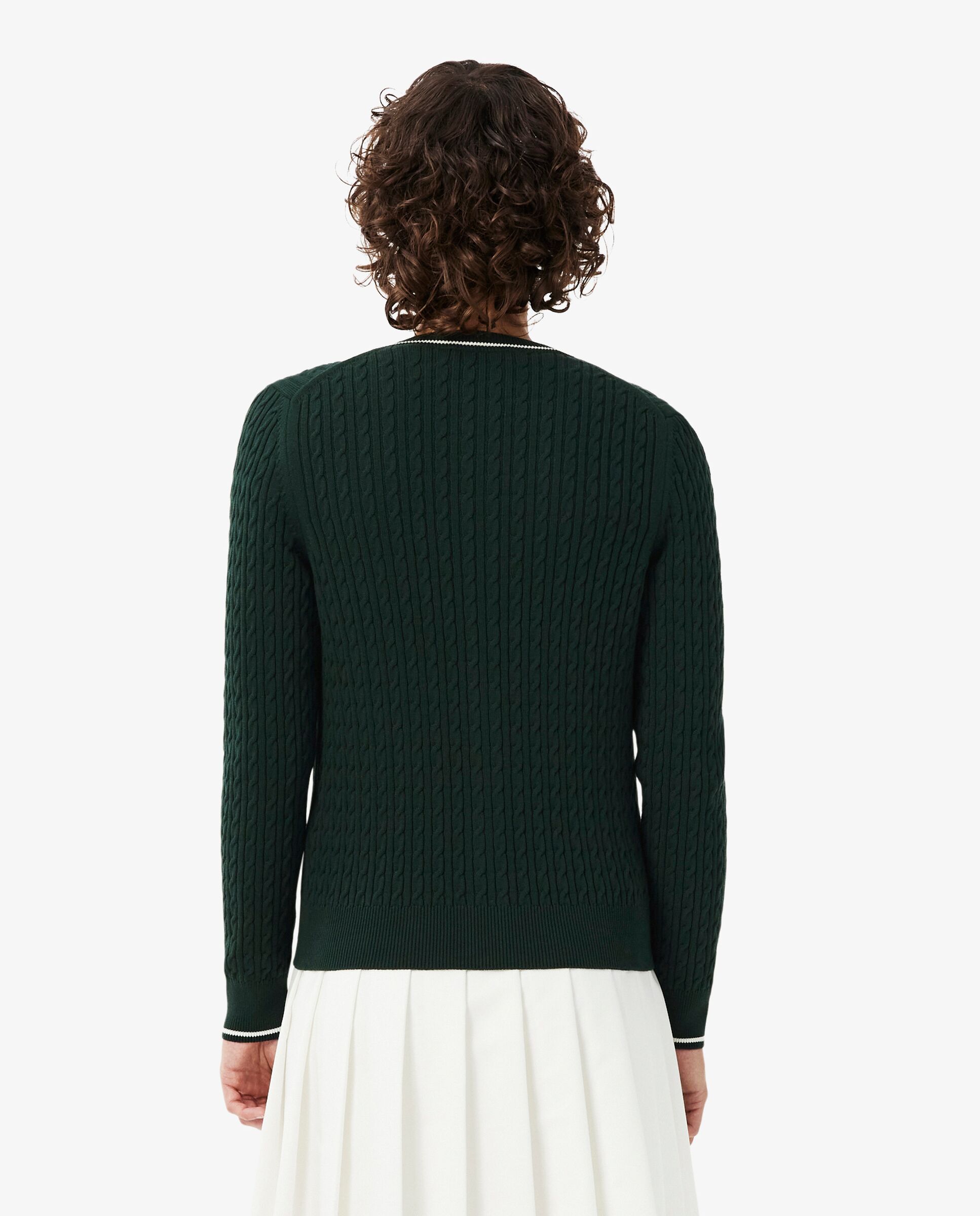 Chaqueta de mujer de punto de rayas con motivo de ochos en verde de manga larga - Lacoste - Verde Verde-2