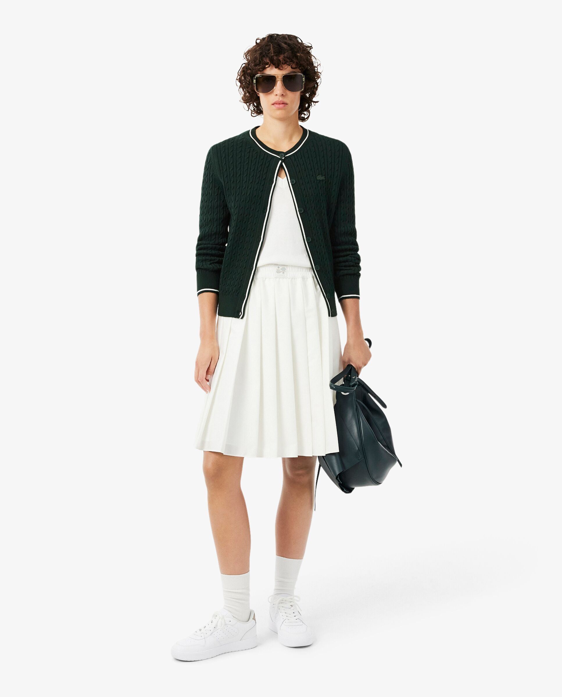 Chaqueta de mujer de punto de rayas con motivo de ochos en verde de manga larga - Lacoste - Verde Verde-4