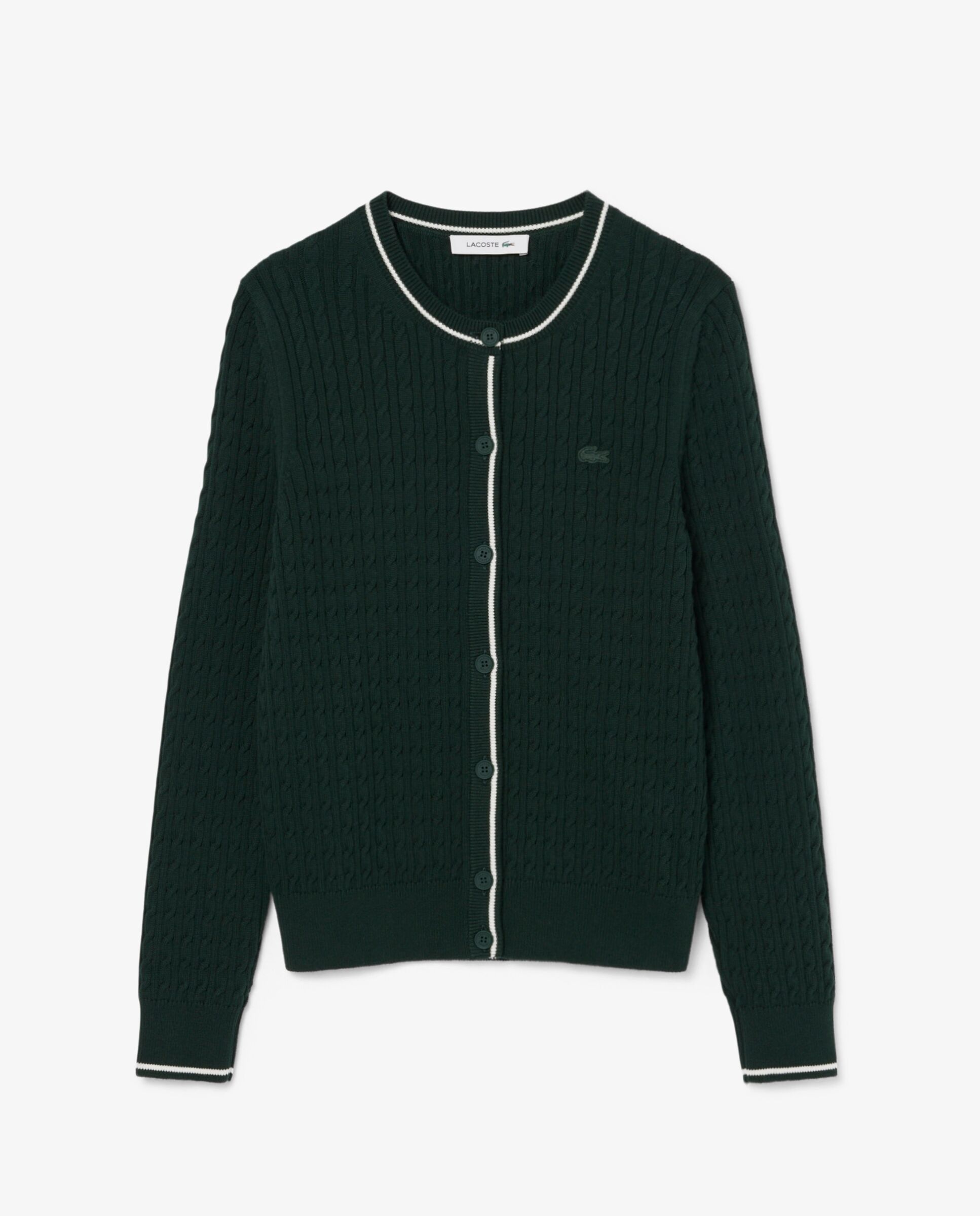 Chaqueta de mujer de punto de rayas con motivo de ochos en verde de manga larga - Lacoste - Verde Verde-6