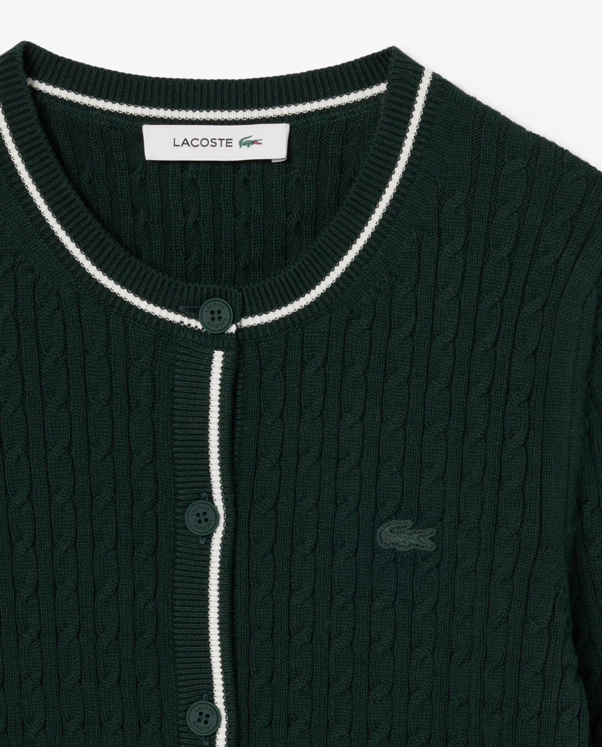 Chaqueta de mujer de punto de rayas con motivo de ochos en verde de manga larga - Lacoste - Verde Verde-5