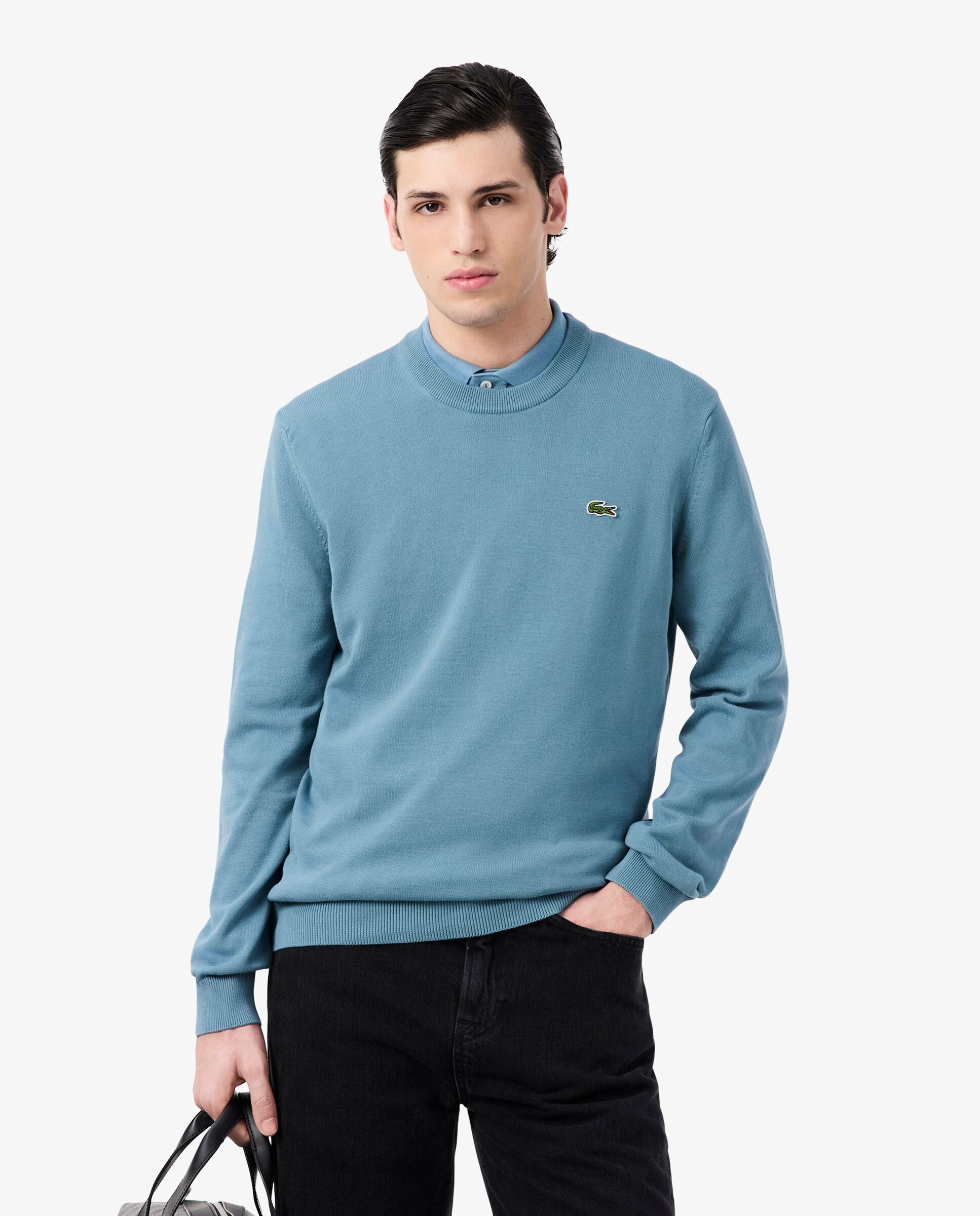 Jersey de hombre de cuello redondo de algodón monocolor - Lacoste - Azul claro Azul claro-1