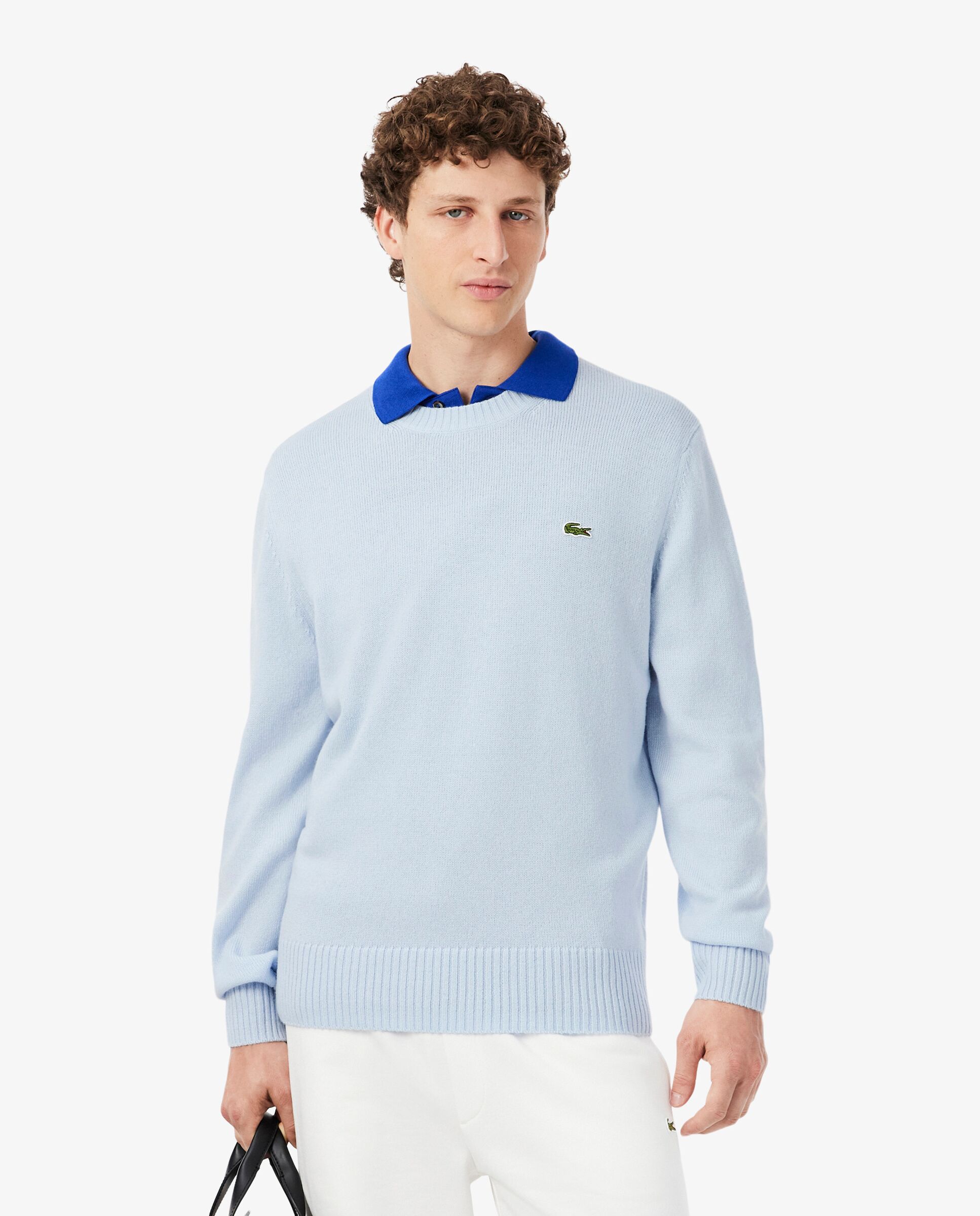 Jersey de hombre de cuello redondo de lana cardada - Azul claro Azul claro-1