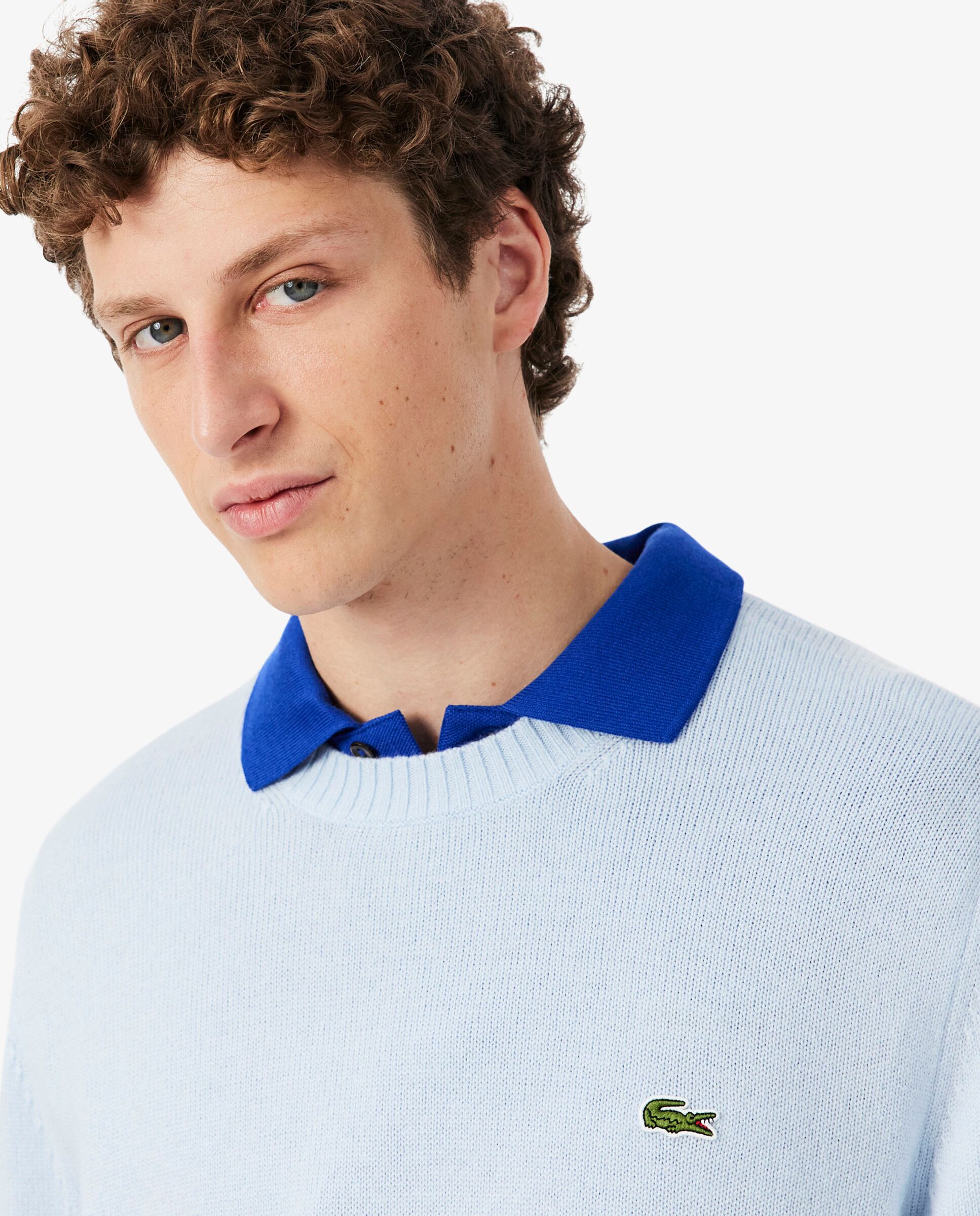 Jersey de hombre de cuello redondo de lana cardada - Azul claro Azul claro-3