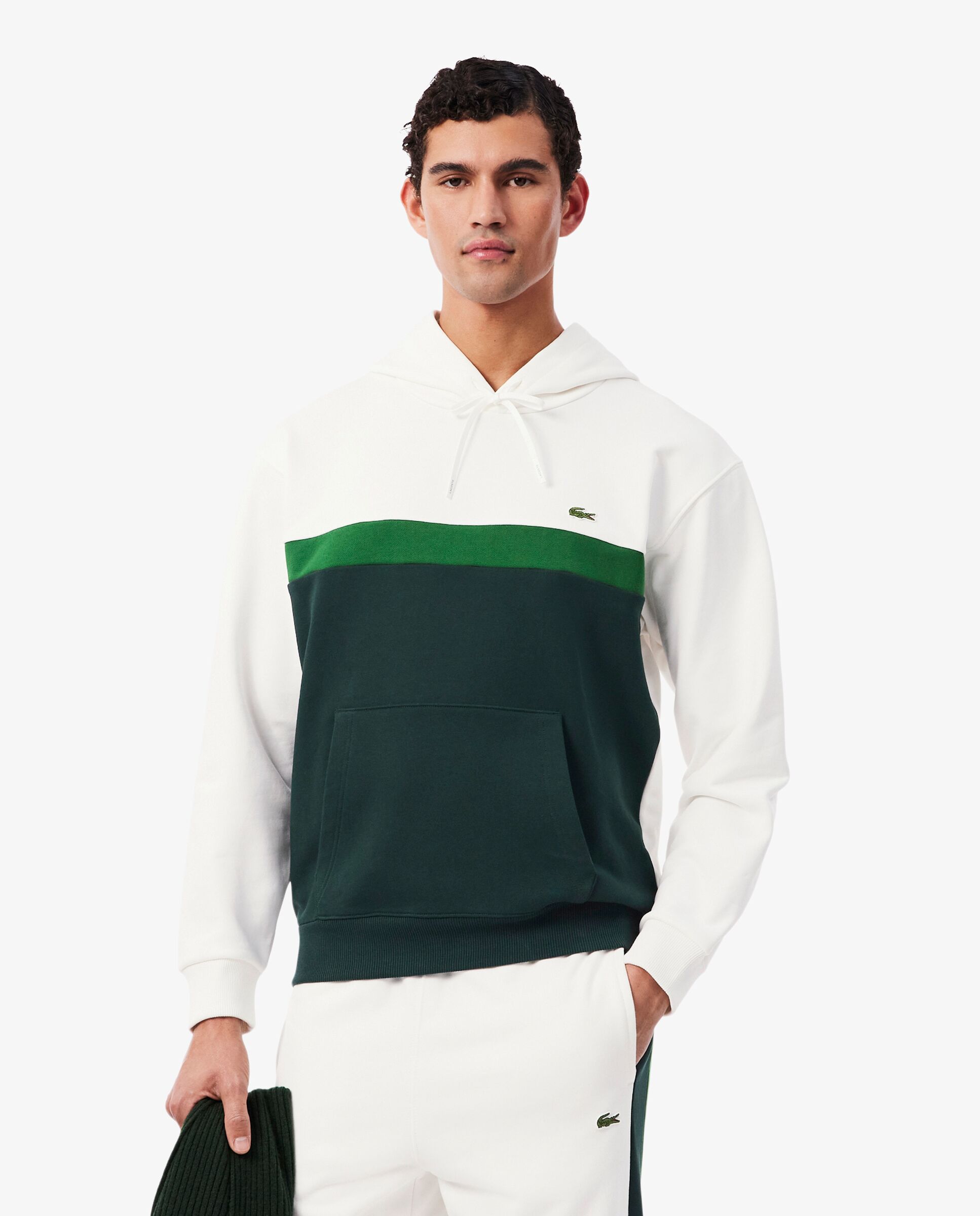 Sudadera de hombre con capucha de felpa con bloques de color en negro - Lacoste - Verde Verde-1