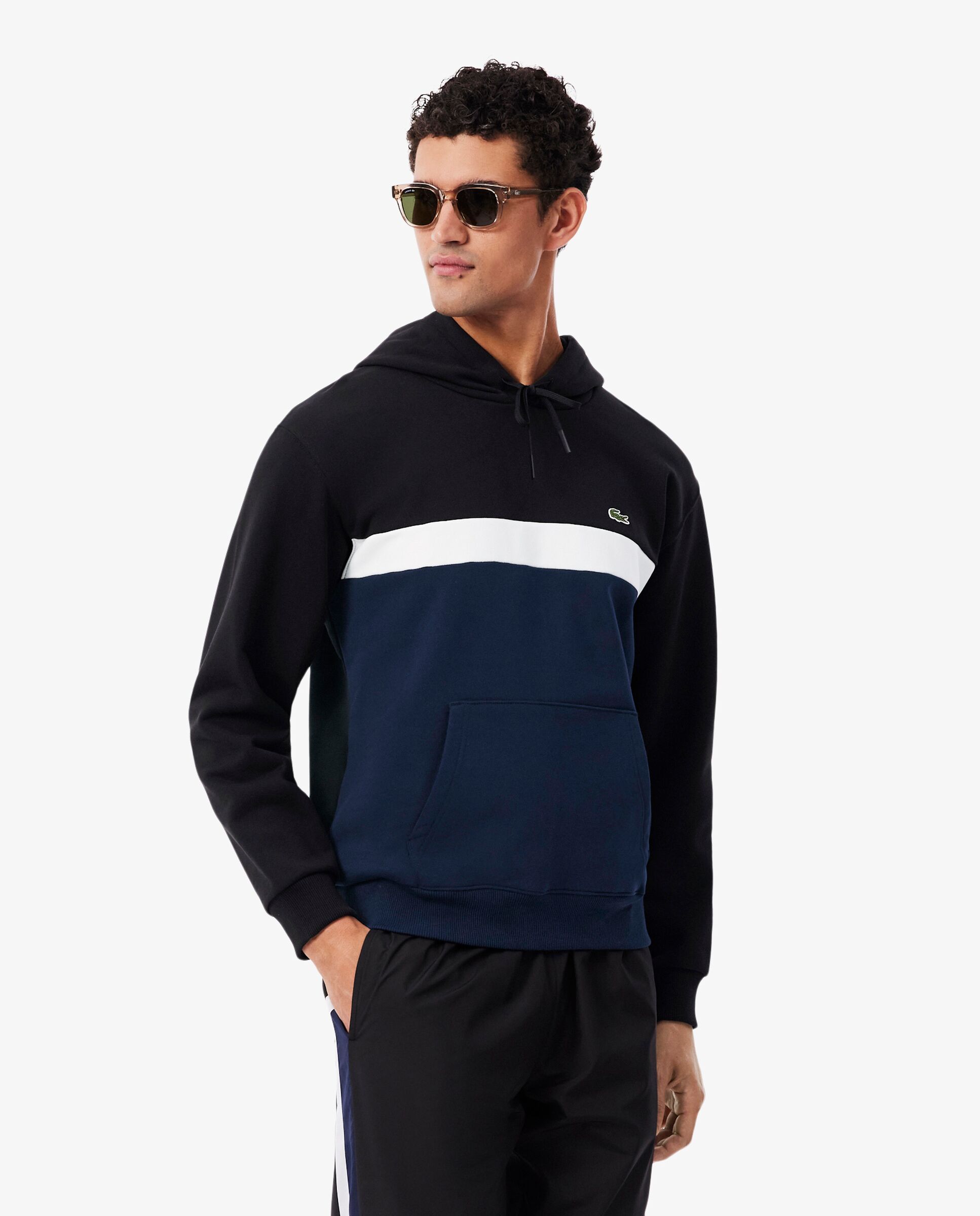 Sudadera de hombre con capucha de felpa con bloques de color en - Lacoste - Negro Negro-1