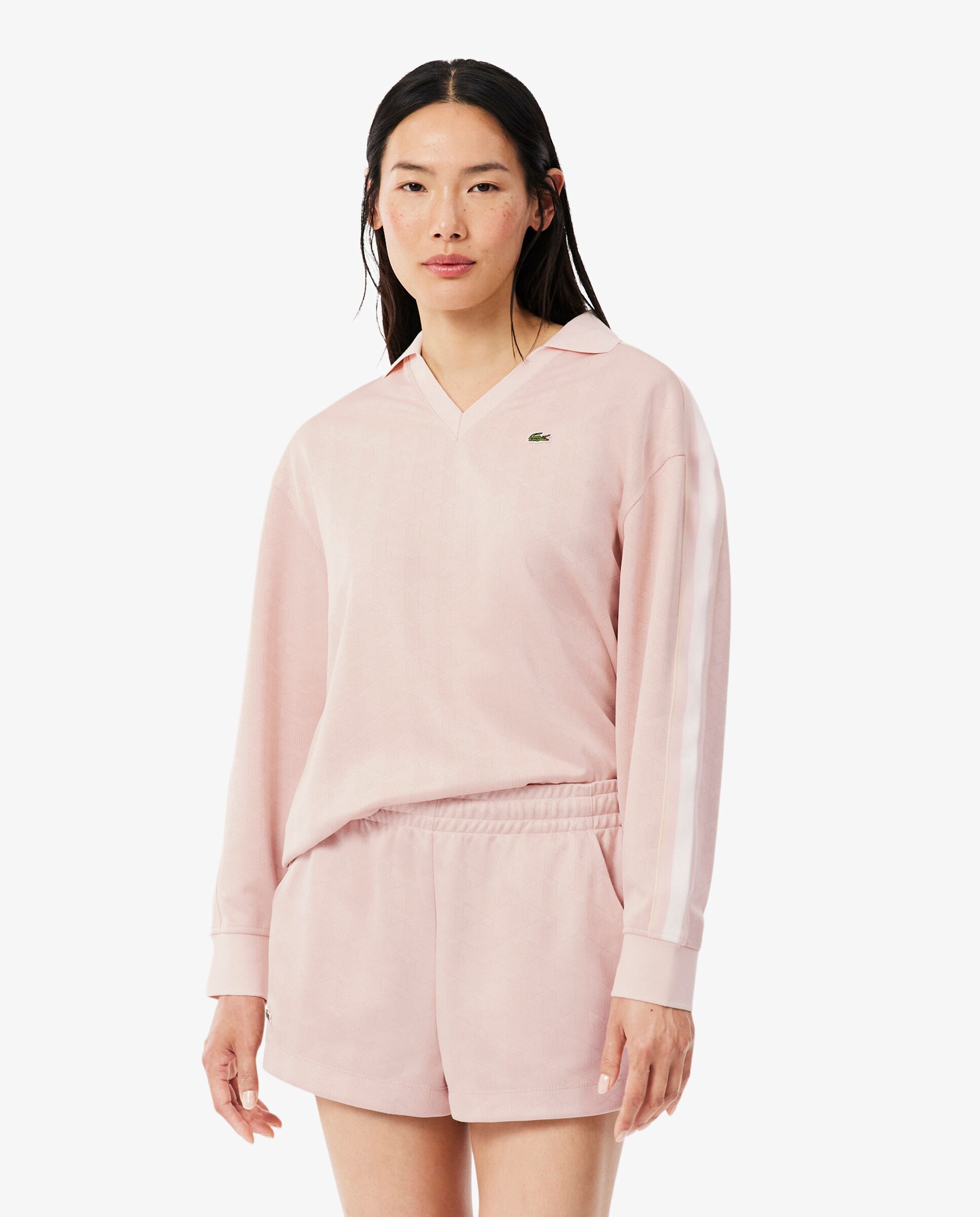 Polo de mujer oversize de jacquard con monograma en rosa de manga larga - Lacoste - Rosa Rosa-1