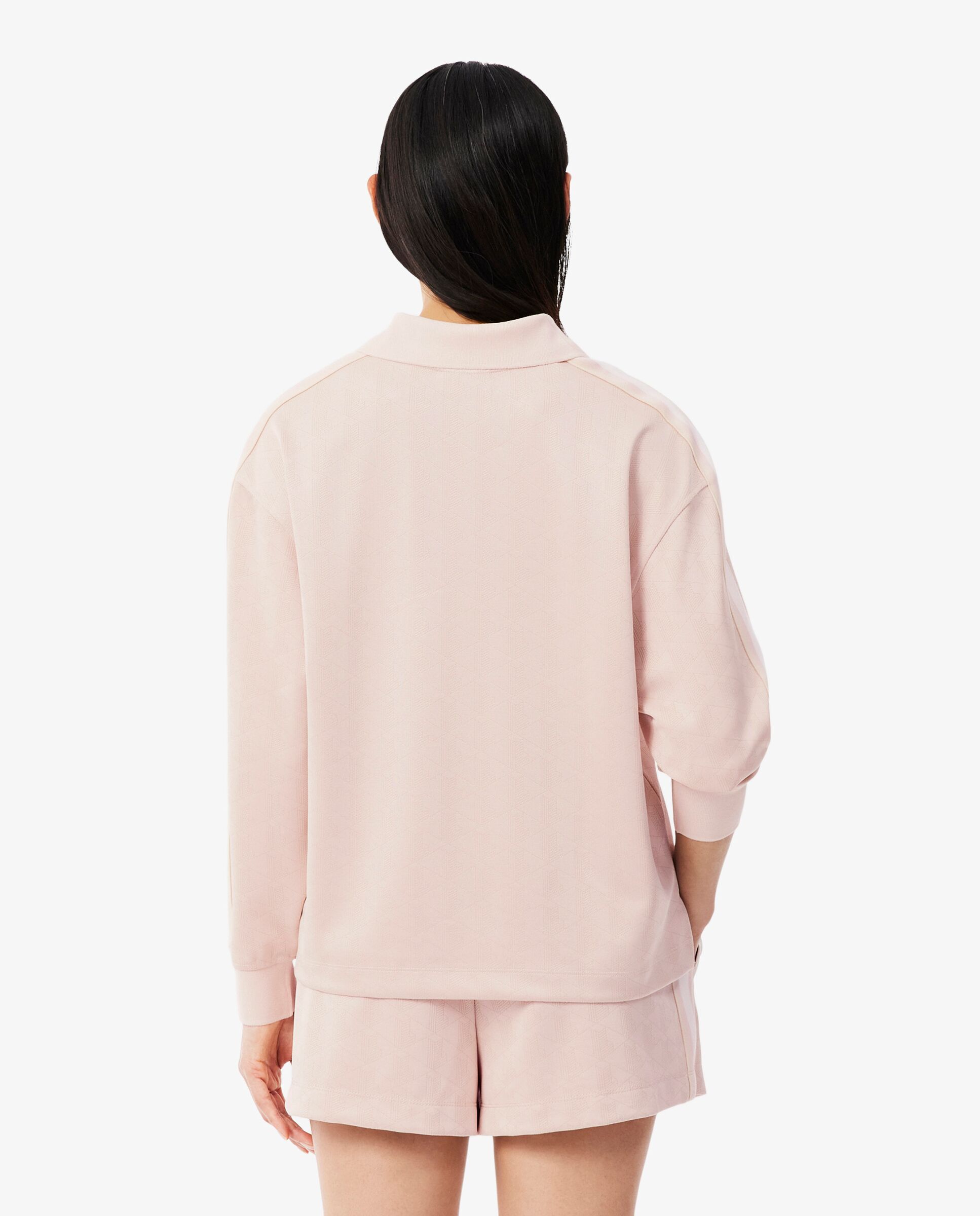 Polo de mujer oversize de jacquard con monograma en rosa de manga larga - Lacoste - Rosa Rosa-2