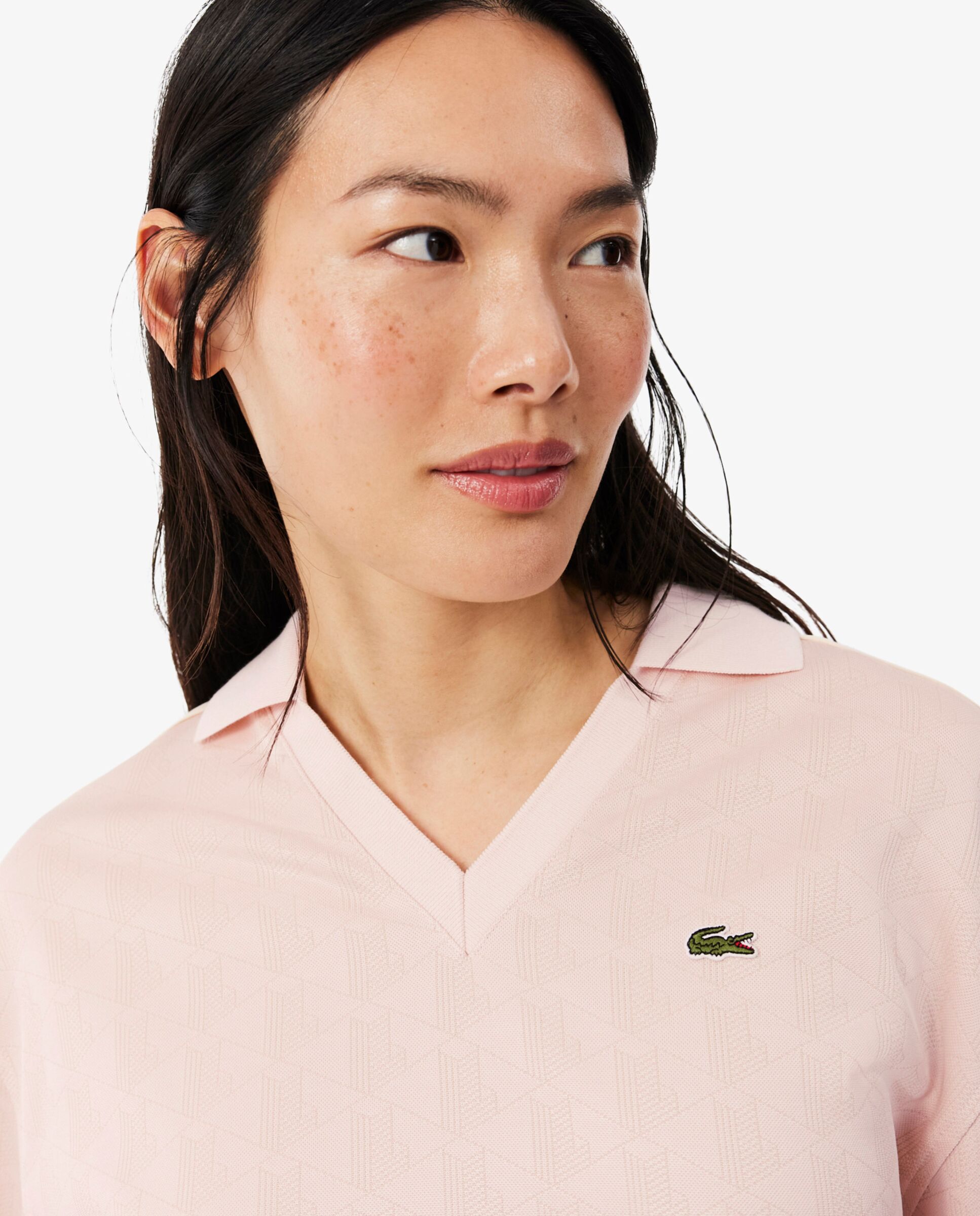 Polo de mujer oversize de jacquard con monograma en rosa de manga larga - Lacoste - Rosa Rosa-3