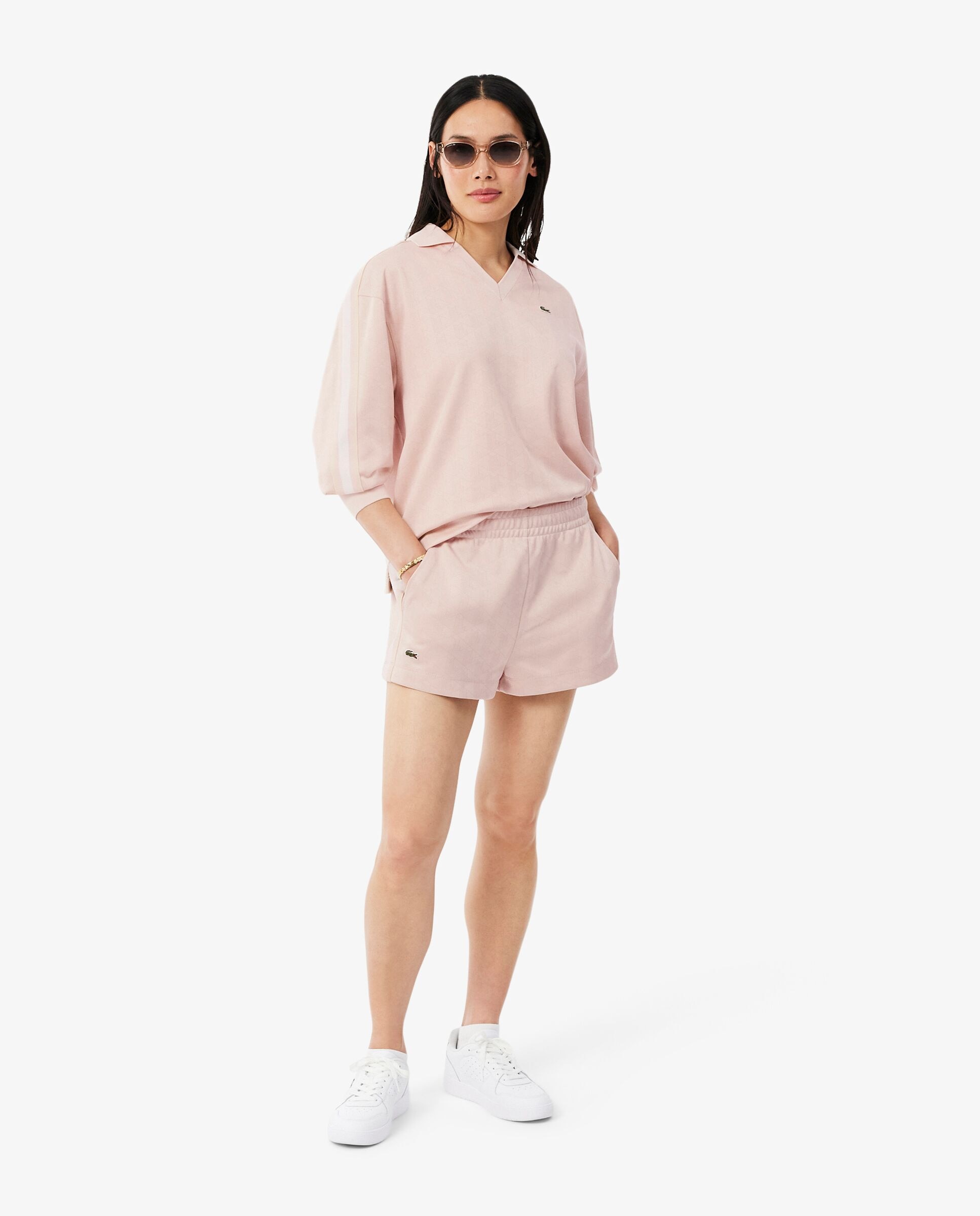Polo de mujer oversize de jacquard con monograma en rosa de manga larga - Lacoste - Rosa Rosa-4