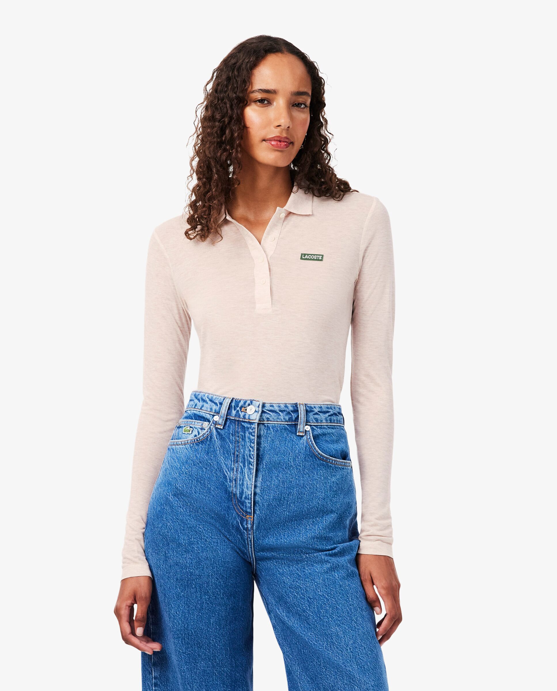 Polo de mujer de manga larga de punto suave de corte ajustado en - Lacoste - Negro Negro-1