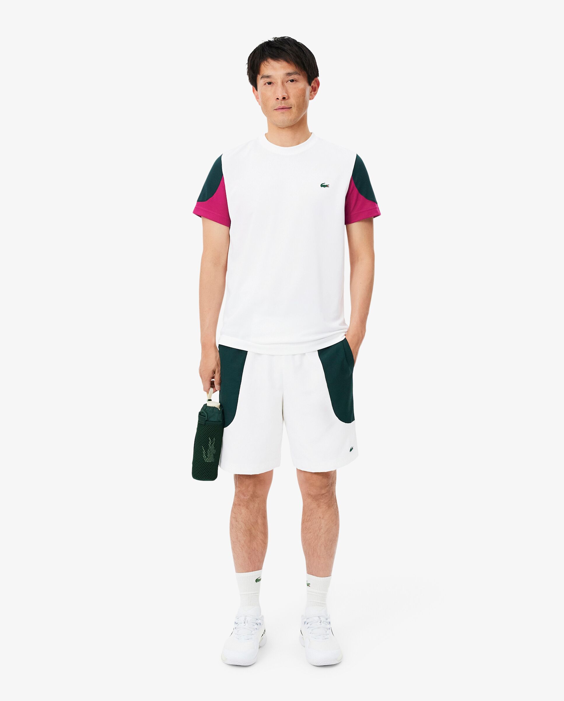 Pantalones cortos de hombre deportivo hidrófugo con bloques de color en blanco - Lacoste - Verde Verde-1