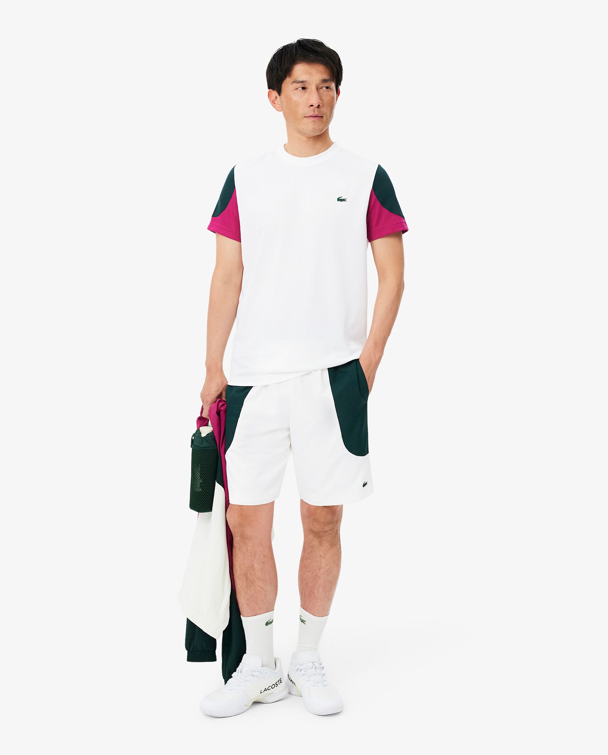 Pantalones cortos de hombre deportivo hidrófugo con bloques de color en blanco - Lacoste - Verde Verde-4