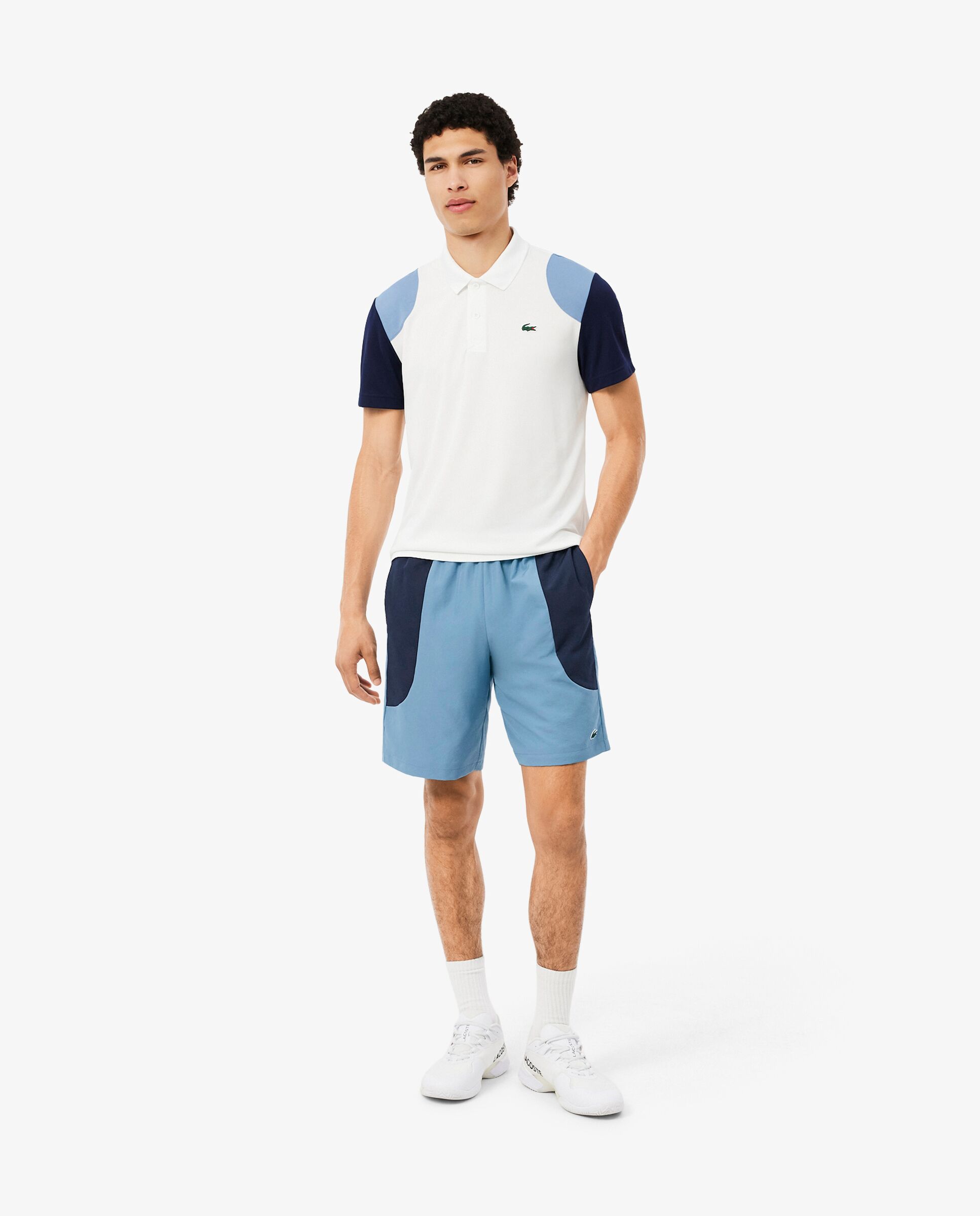 Pantalones cortos de hombre deportivo hidrófugo con bloques de color en blanco - Lacoste - Blanco / Azul Blanco / Azul-1