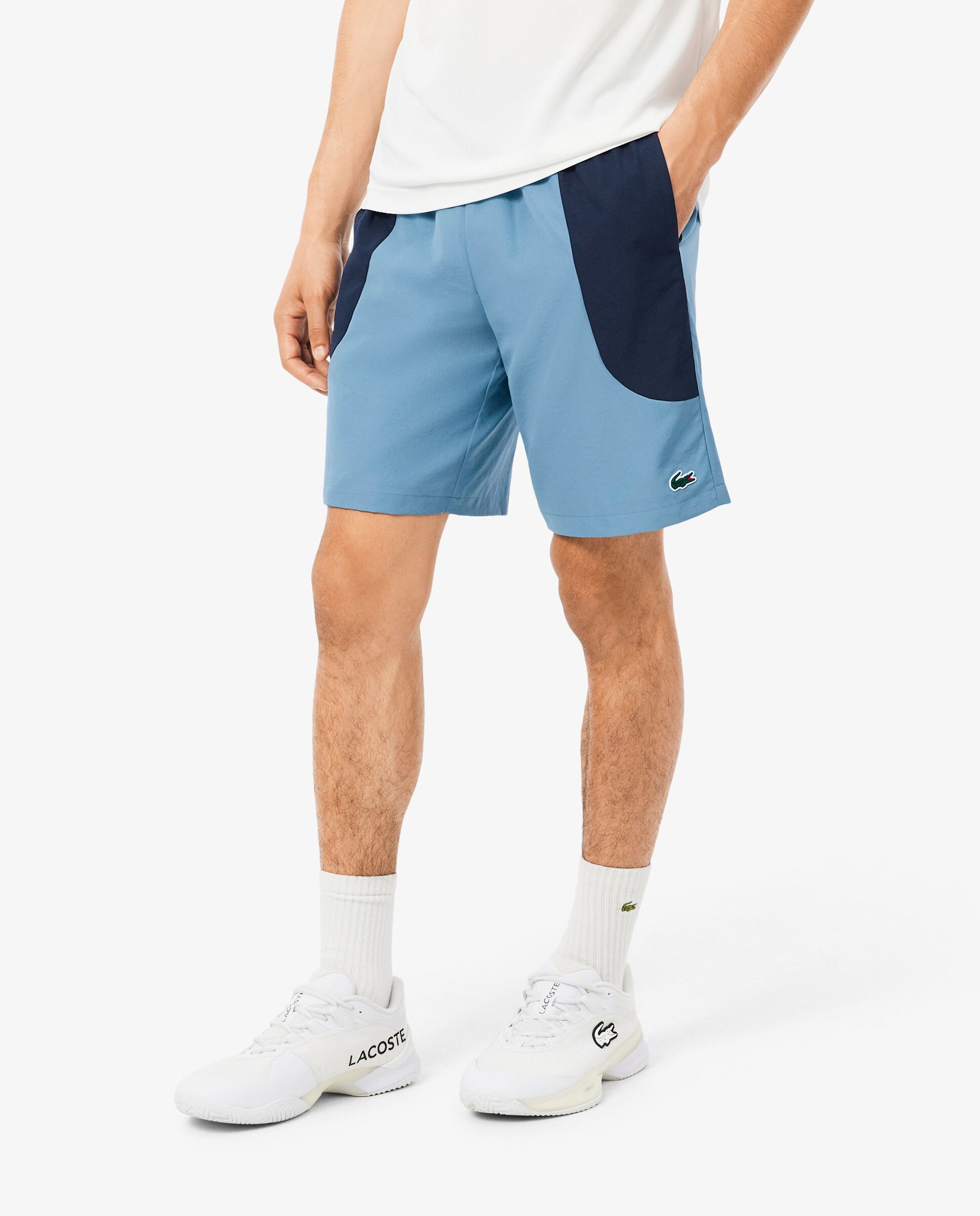 Pantalones cortos de hombre deportivo hidrófugo con bloques de color en blanco - Lacoste - Blanco / Azul Blanco / Azul-3