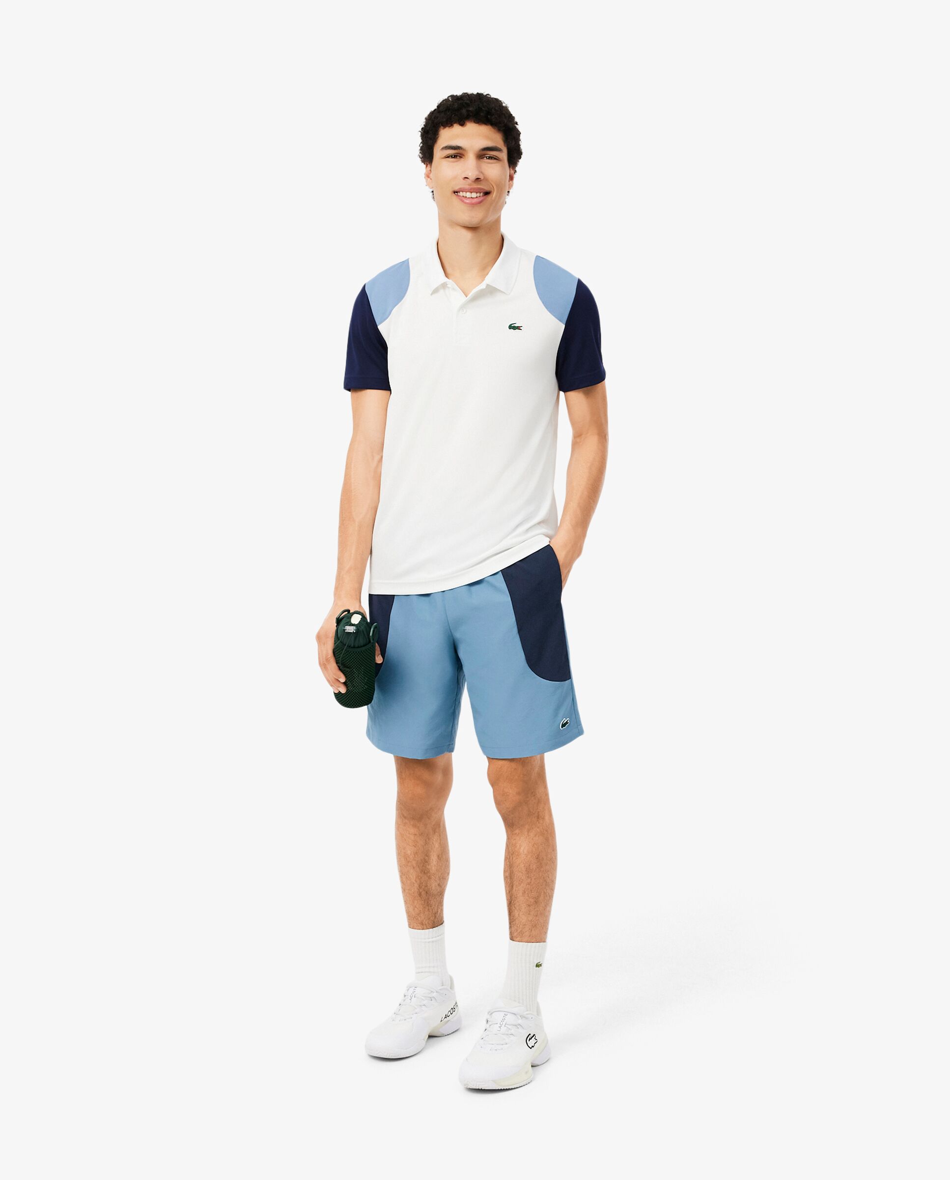 Pantalones cortos de hombre deportivo hidrófugo con bloques de color en blanco - Lacoste - Blanco / Azul Blanco / Azul-4