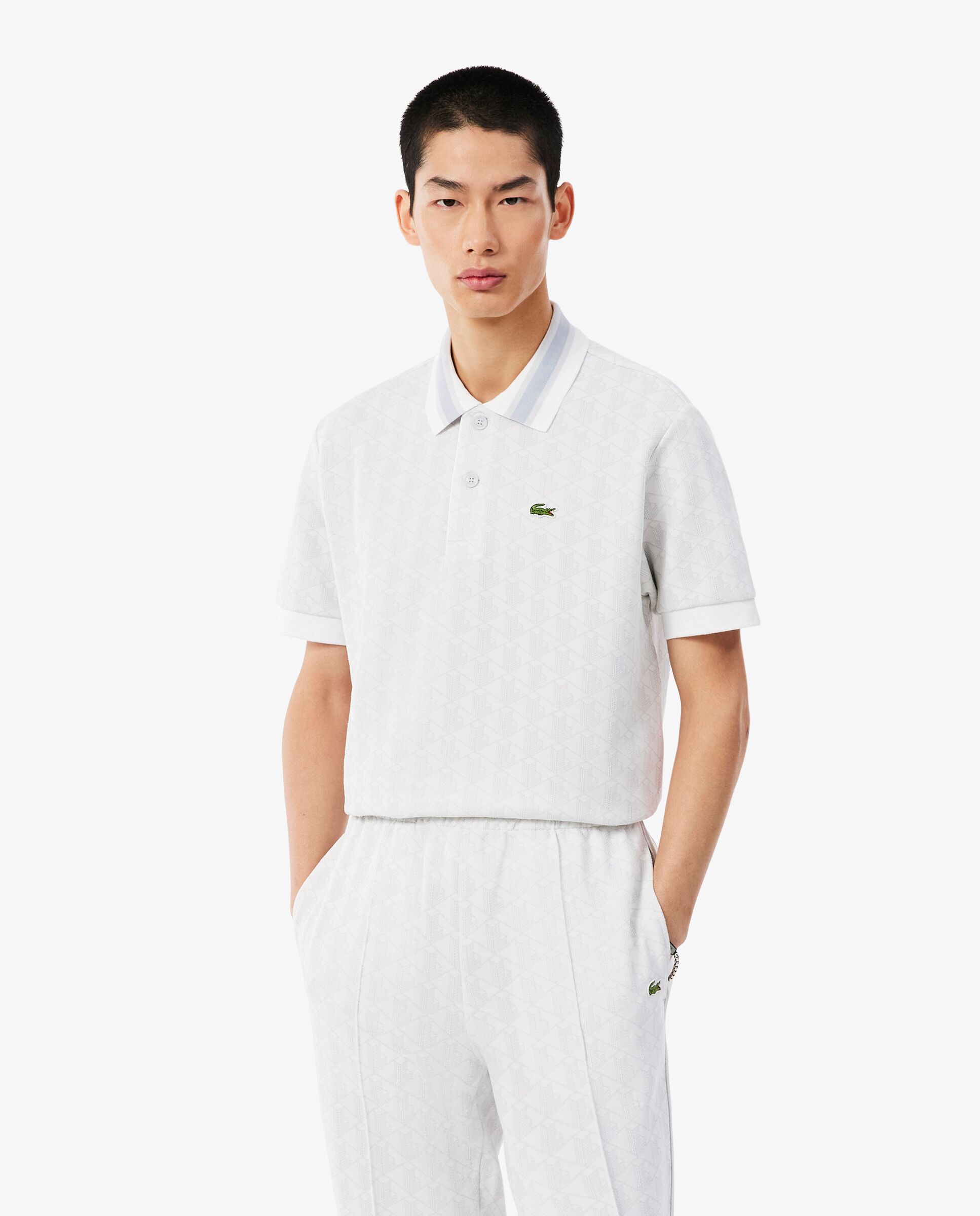 Imagen 0 de Polo de hombre de jacquard de corte clásico con monograma de manga corta Gris claro