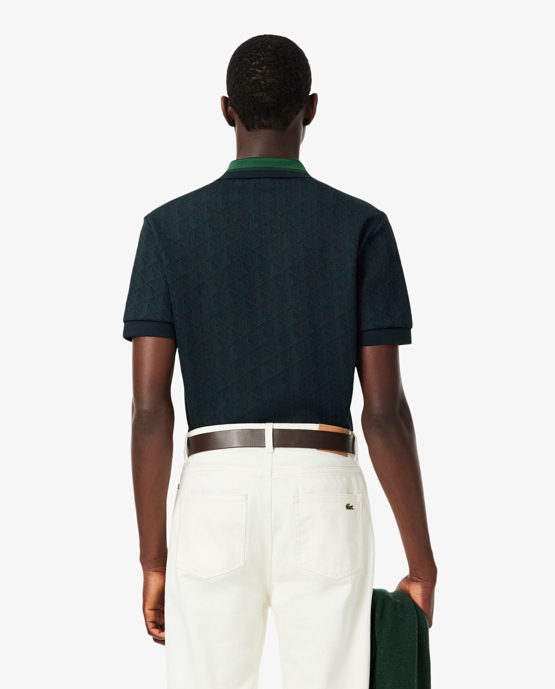 Polo de hombre de jacquard de corte clásico con monograma de manga corta - Lacoste - Verde oscuro Verde oscuro-2