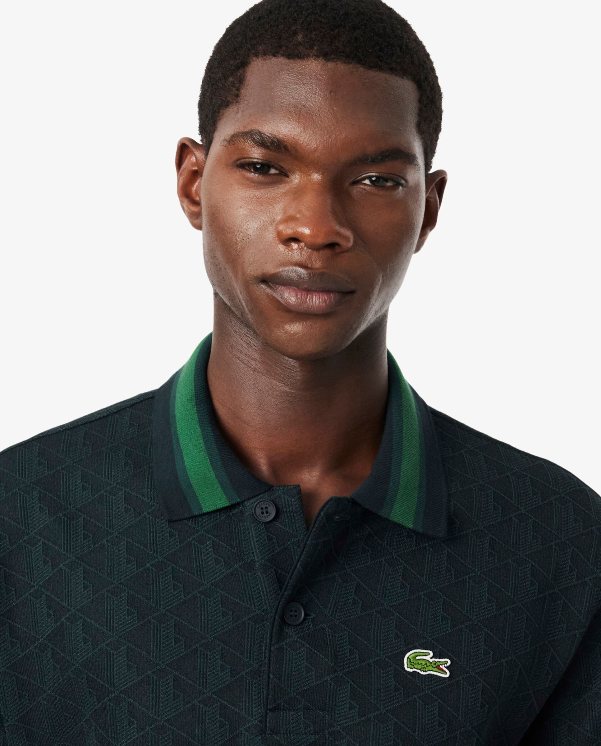 Polo de hombre de jacquard de corte clásico con monograma de manga corta - Lacoste - Verde oscuro Verde oscuro-3