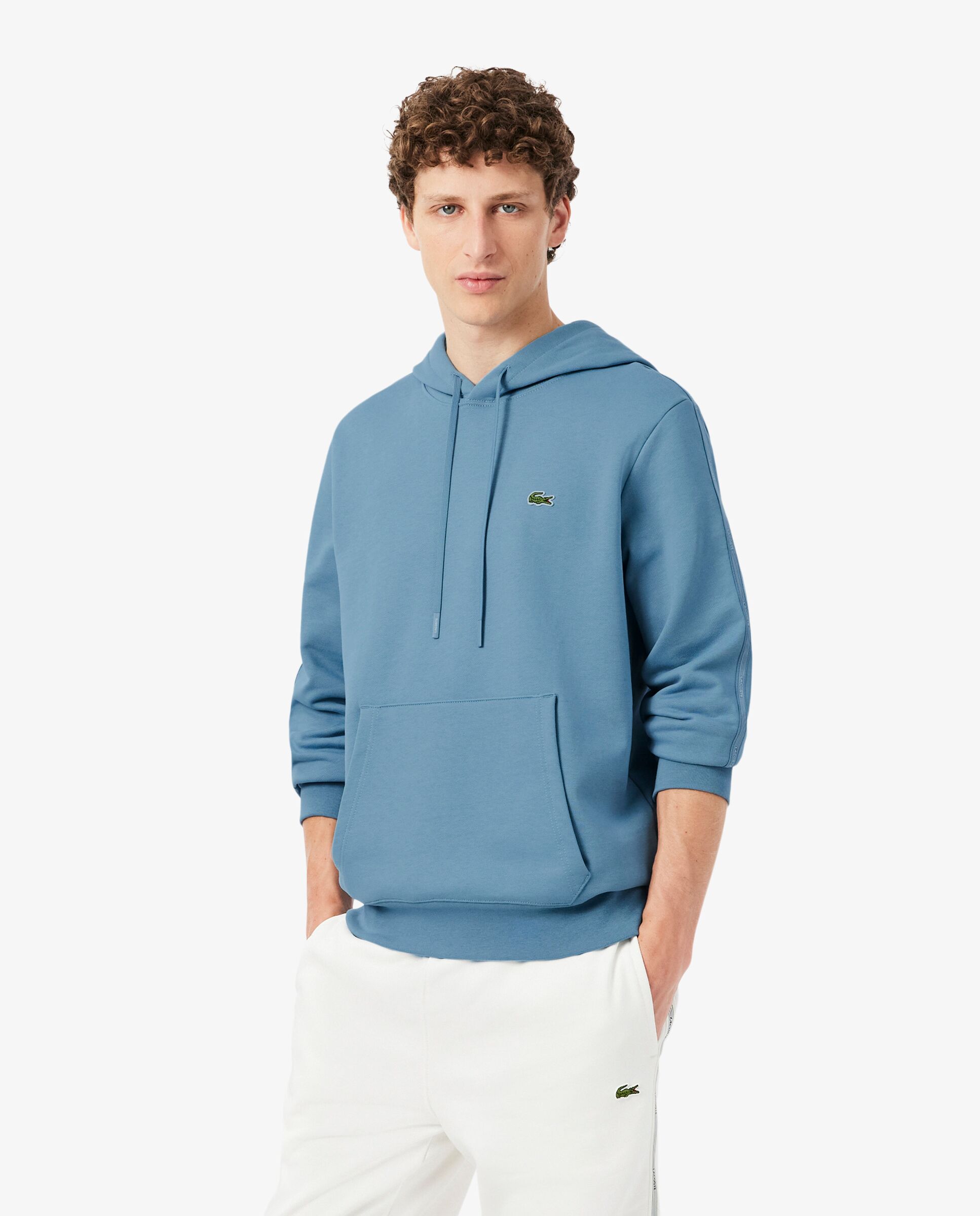 Imagen 0 de Sudadera de hombre con capucha y cremallera con rayas de logotipo Azul anticuario