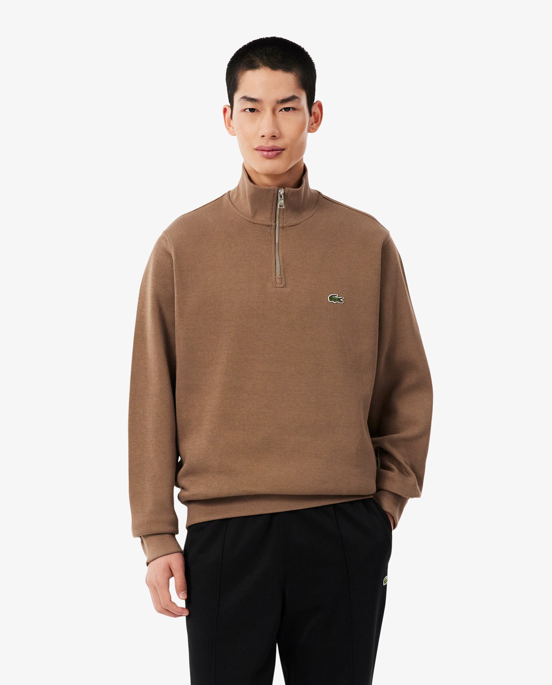 Sudadera de hombre de interlock con cuello alto y cremallera - Lacoste - Marrón Marrón-1
