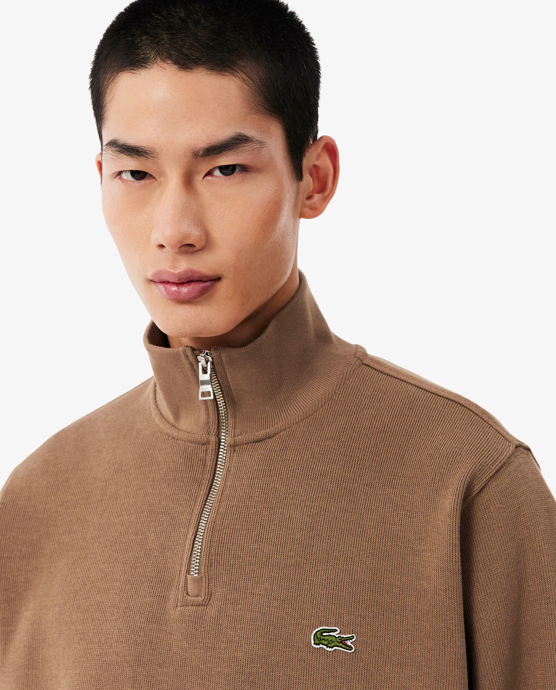 Sudadera de hombre de interlock con cuello alto y cremallera - Lacoste - Marrón Marrón-3